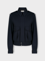 Dries Van Noten Dries Van Noten Jacket, Navy, Vleo Virgin Wool Regular Fit Collared Cropped Jacket