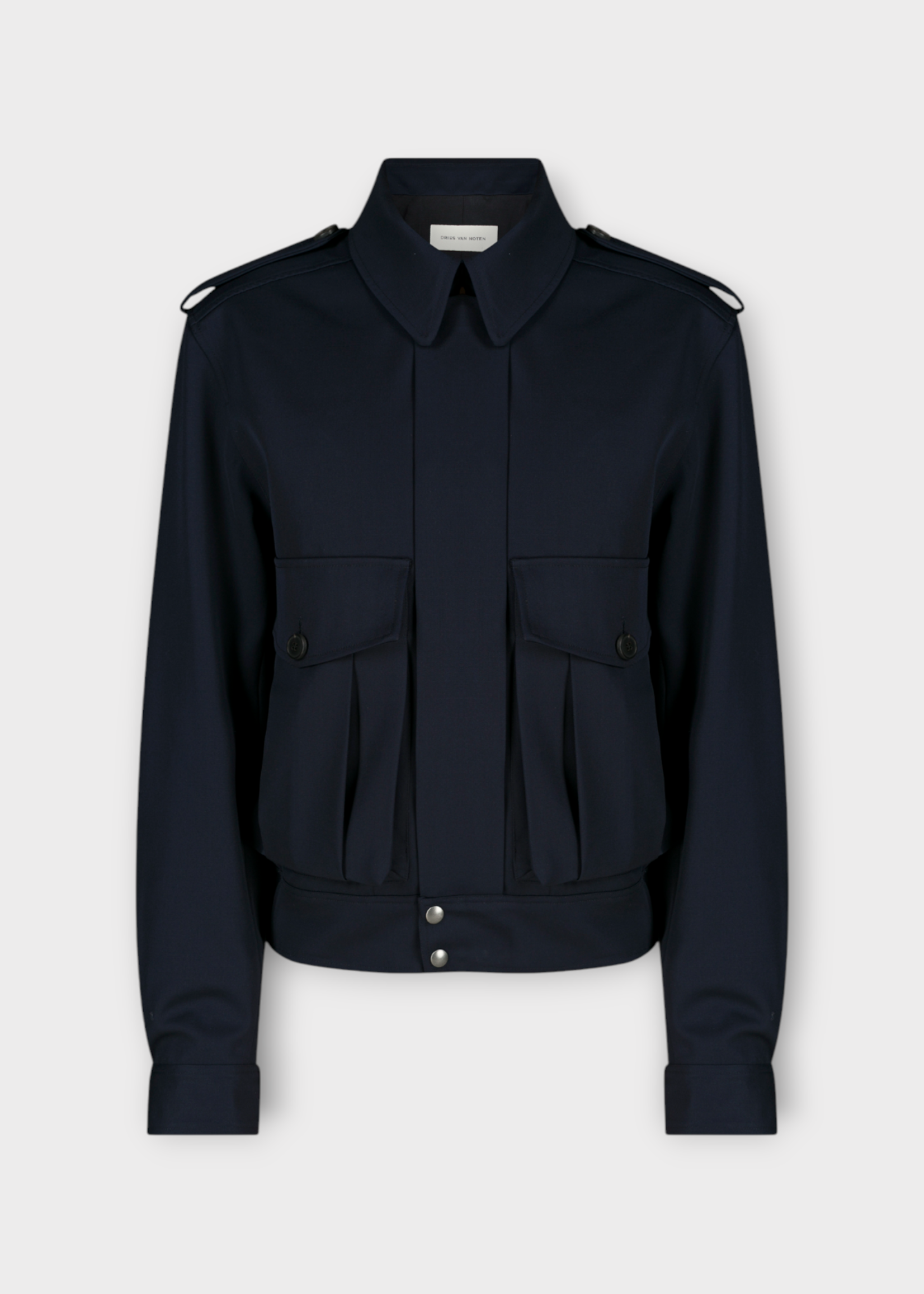 Dries Van Noten Dries Van Noten Jacket, Navy, Vleo Virgin Wool Regular Fit Collared Cropped Jacket