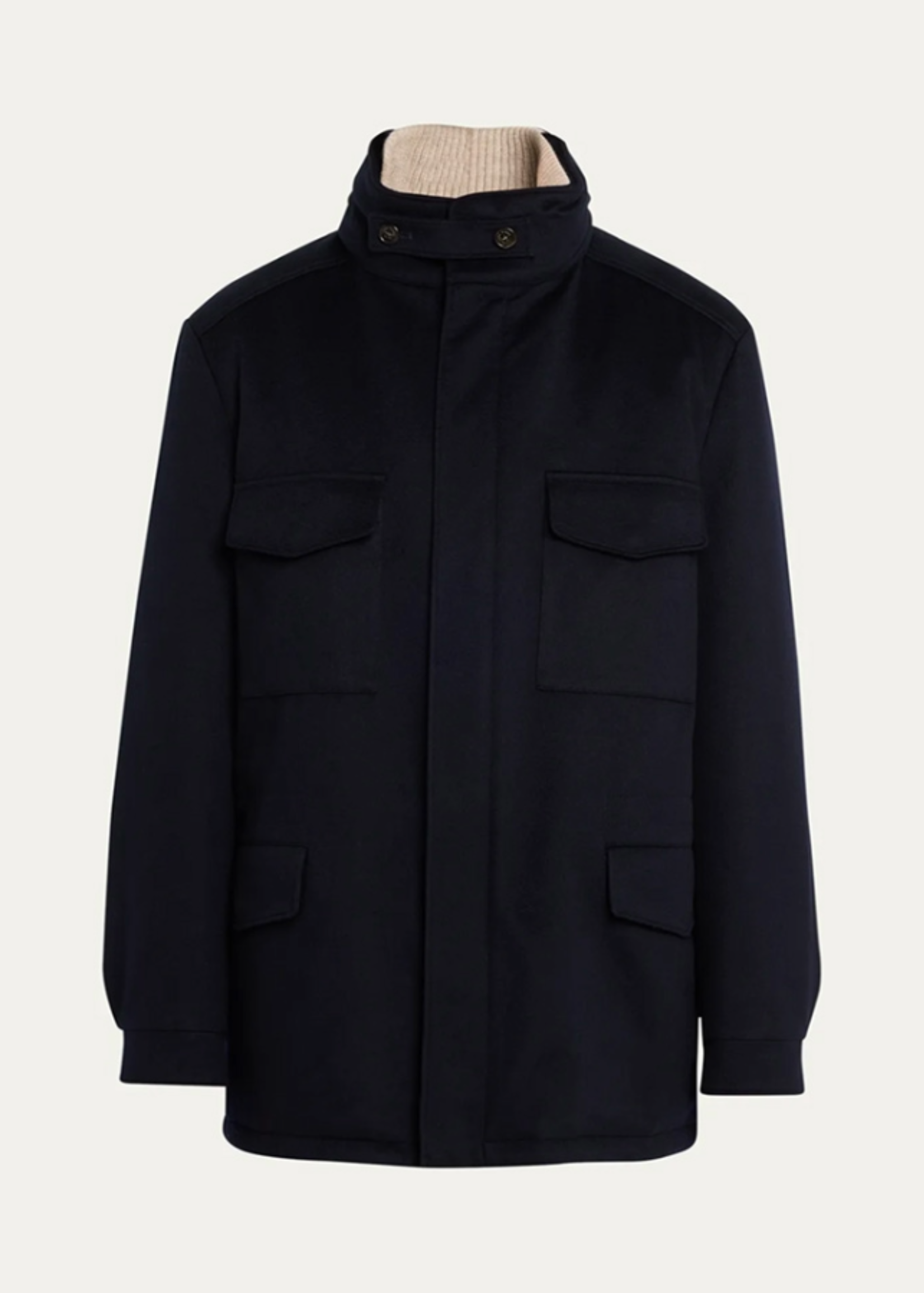 Loro Piana Loro Piana Jacket, Navy, Traveller Woven Cashmere High Neck Multiple Pockets Zip Up Jacket in Blue Navy