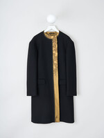 Dries Van Noten Dries Van Noten Coat, Black, Rivka Oversized Crew Neck Long Coat In Black w/ Gold Hem