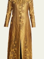 Dries Van Noten Dries Van Noten Coat, Gold, Rilkes Slim Fit Collared Long Coat In Ocra Gold w/ Flower Embroidery
