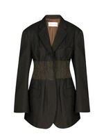 Dries Van Noten Dries Van Noten Jacket, Green, Blush Embroidered Waist Fitted Button Up Jacket In Khaki