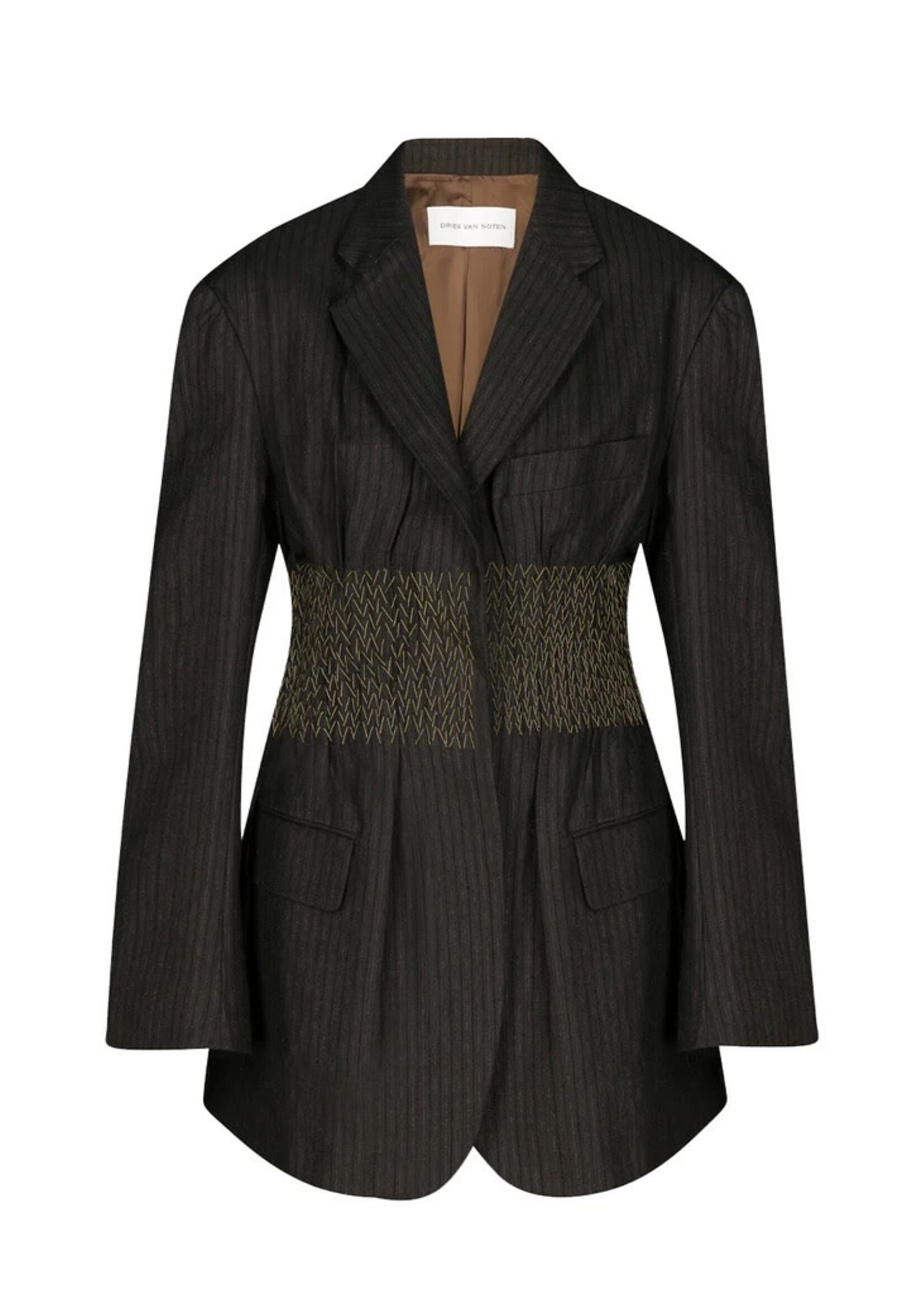 Dries Van Noten Dries Van Noten Jacket, Green, Blush Embroidered Waist Fitted Button Up Jacket In Khaki