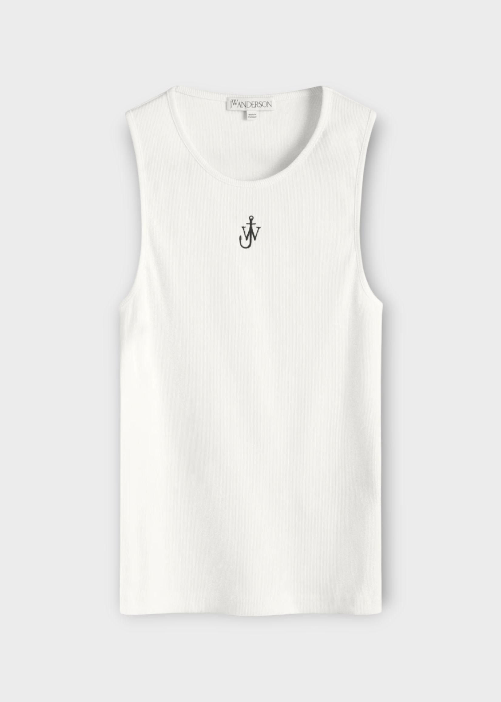 J.W. Anderson J.W. Anderson Top, White, Cotton Ribbed Tank Top In White w/ Anchor Embroidery