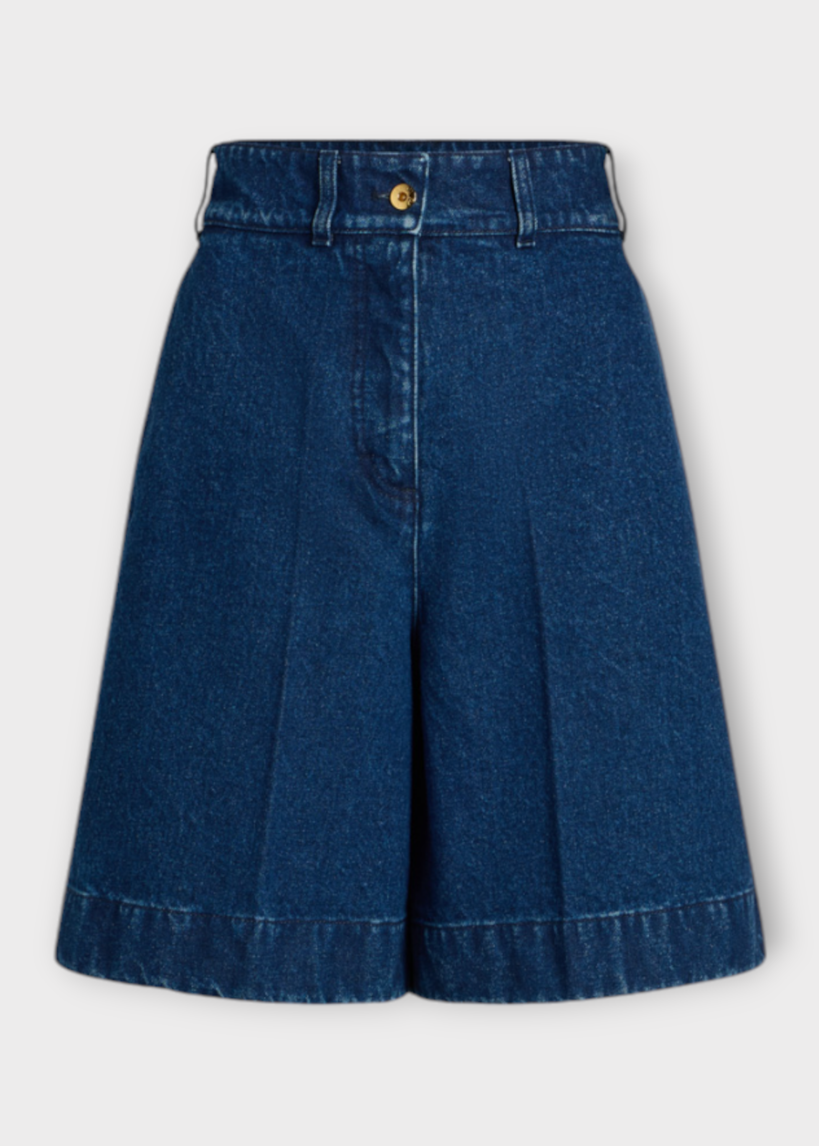 Patou Patou Shorts, Blue, High Waisted Pleated Denim Bermuda In Ink Blue
