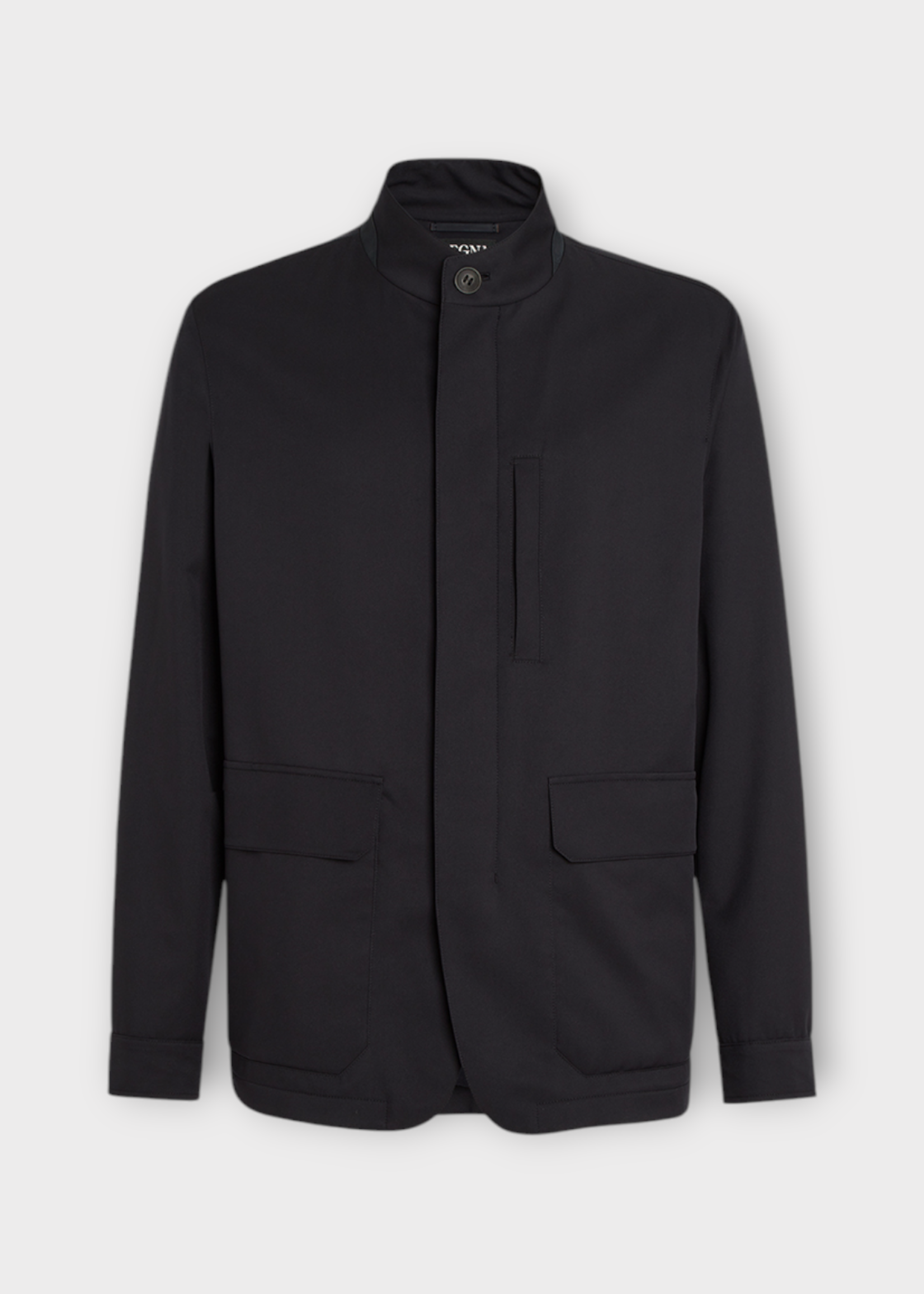 Zegna Zegna Jacket, Black, High Collar Buttoned Outerwear Jacket w/ Pockets