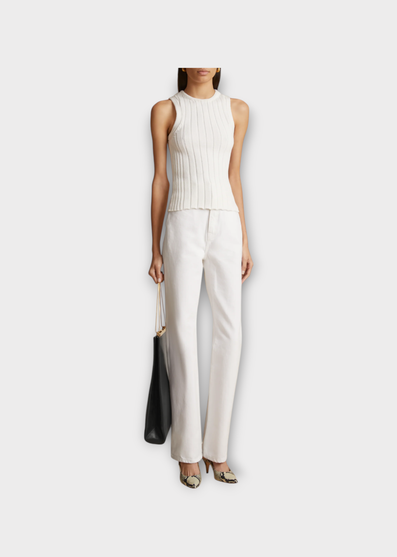 Khaite Khaite Jeans, White, Danielle Cotton High Waist Straight Leg Denim Pants In White