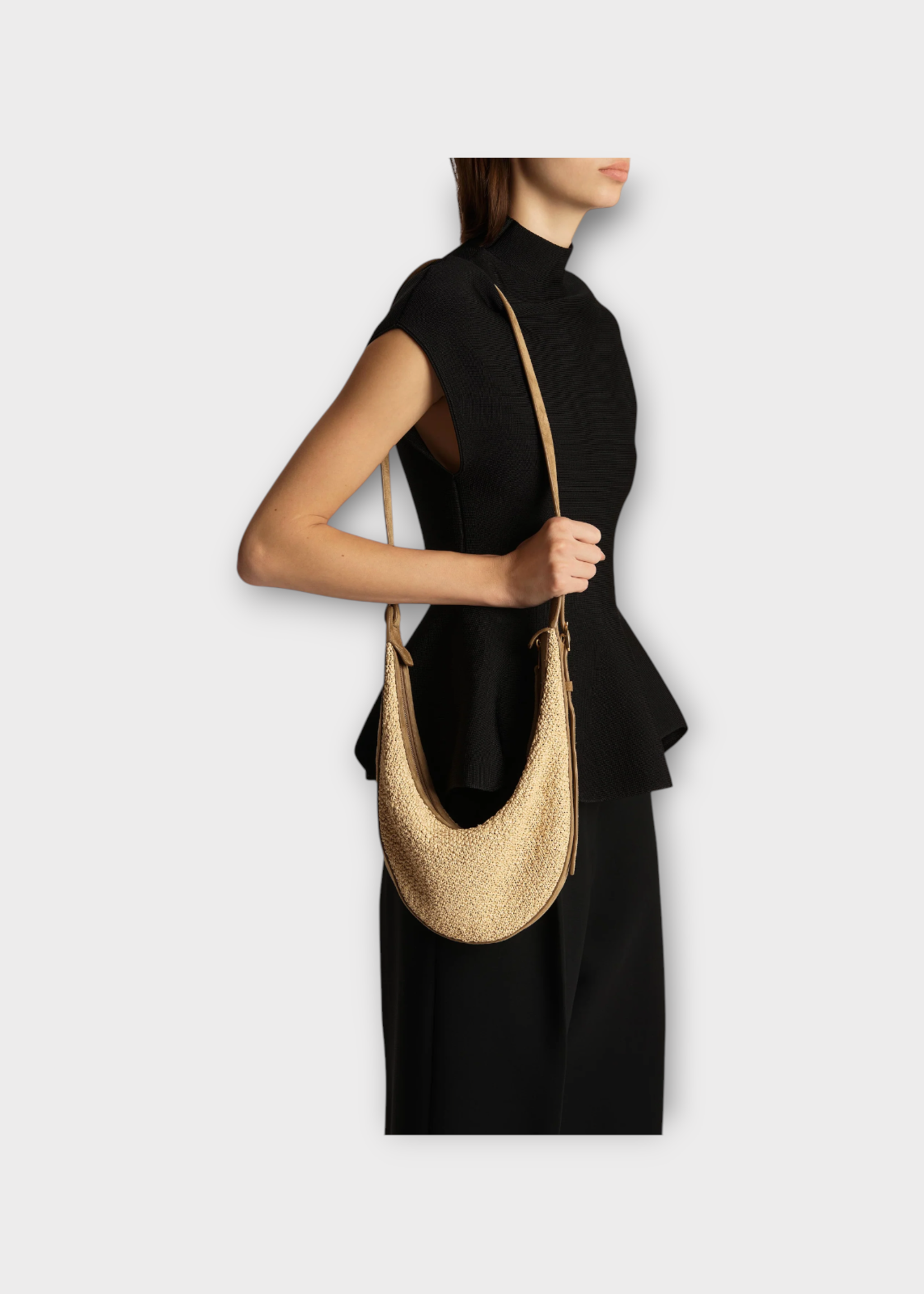 Khaite Khaite Bag, Beige, Augustina Small Suede Leather & Raffia Crossbody Bag In Wheat & Natural