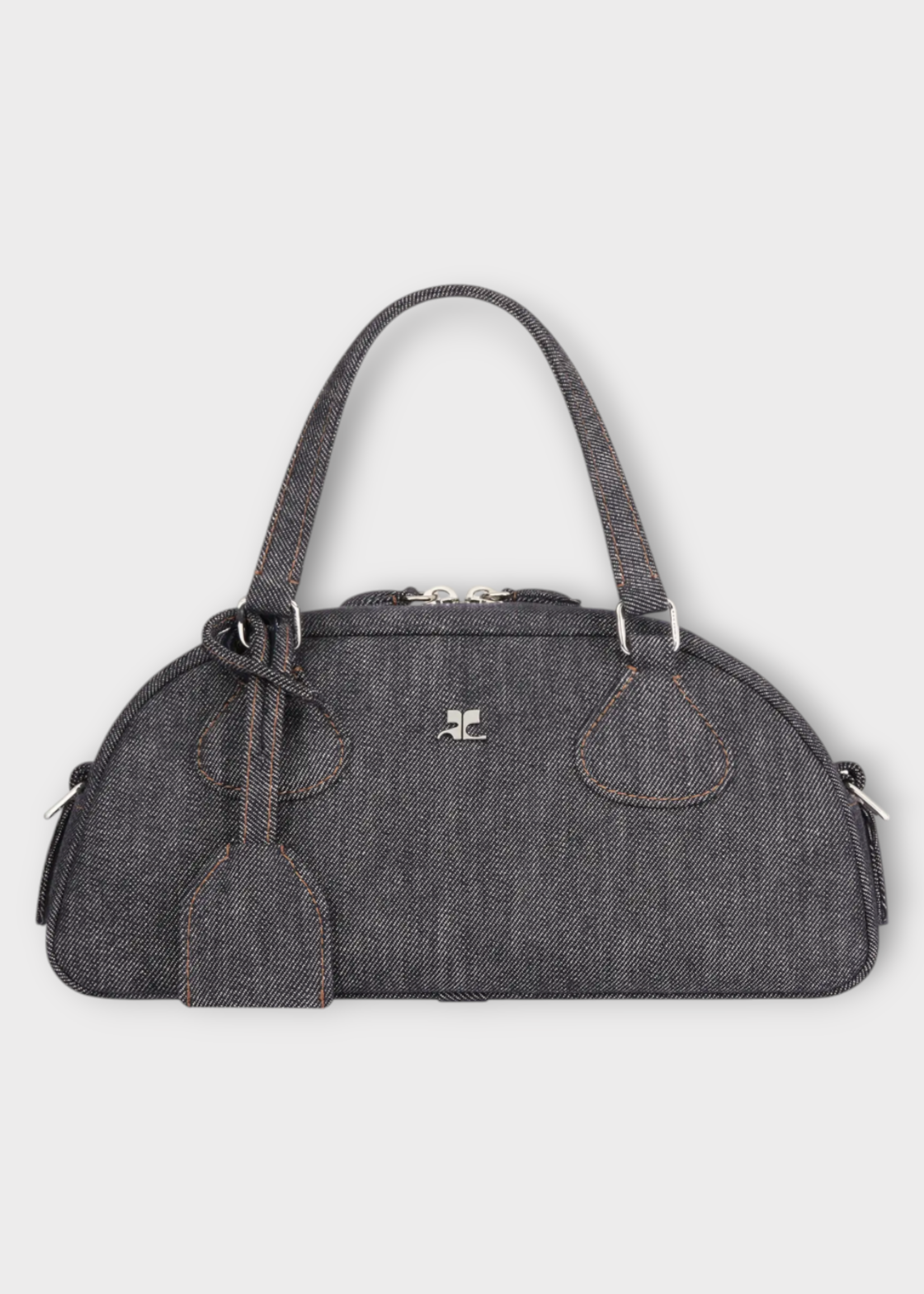 Courreges Courreges Bag, Grey, Friday Denim Bowling Baguette Bag in Dark Heather Grey