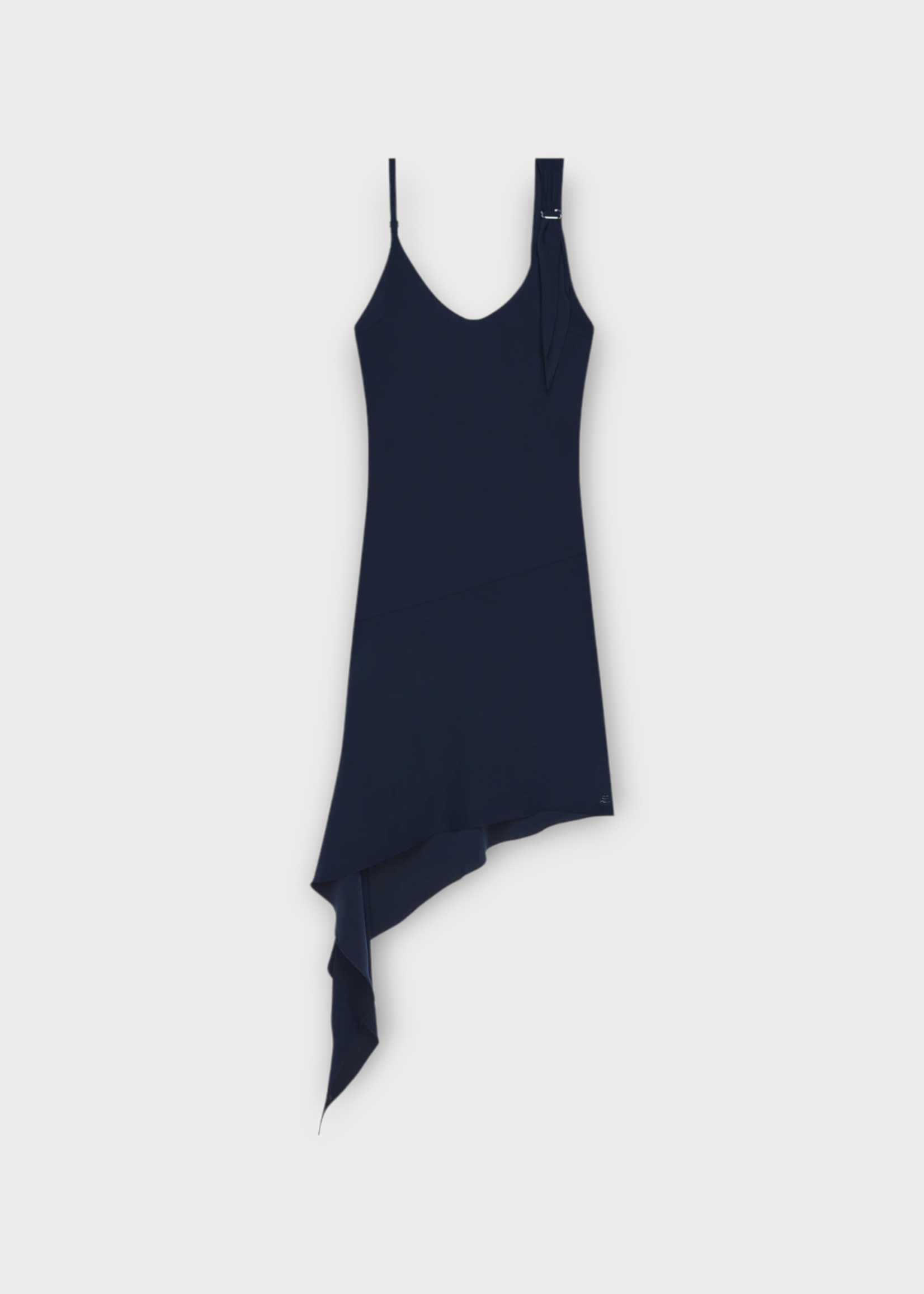 Courreges Courreges Dress, Navy, Asymmetrical Crew Neck Sleeveless Scarf Mini Dress in Navy w/ Side Slit