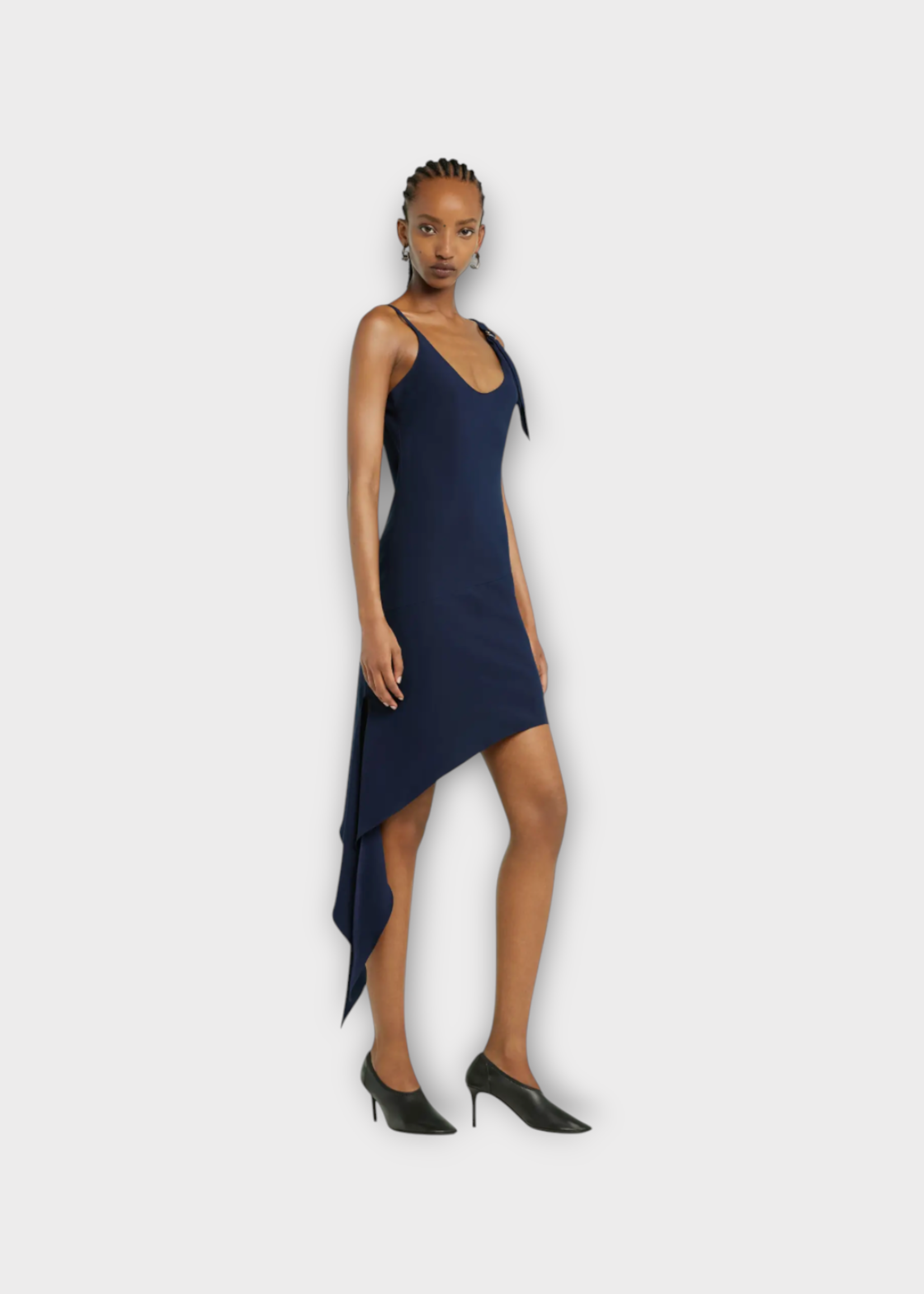 Courreges Courreges Dress, Navy, Asymmetrical Crew Neck Sleeveless Scarf Mini Dress in Navy w/ Side Slit