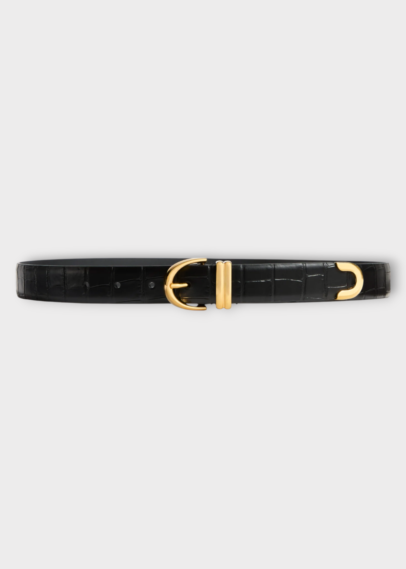 Khaite Khaite Belt, Black, Bambi Calf Leather Skinny Belt In Black w/ Gold Hardware