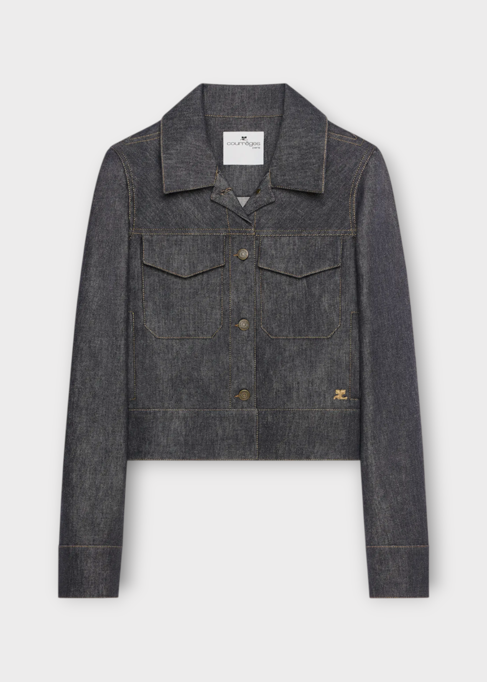 Courreges Courreges Jacket, Grey, Denim Buttoned Trucker Jacket in Dark Heather Grey w/ Chest Pockets