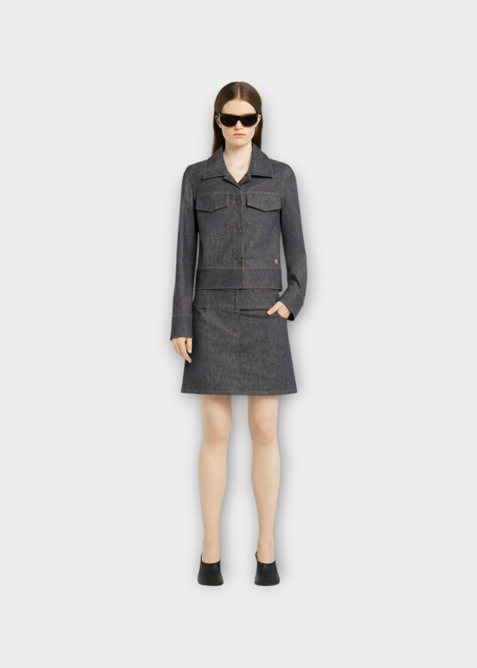 Courreges Courreges Jacket, Grey, Denim Buttoned Trucker Jacket in Dark Heather Grey w/ Chest Pockets
