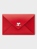 Courreges Courreges Wallet, Red, Leather Envelope Cardholder in Ruby w/ Logo Snap Closure
