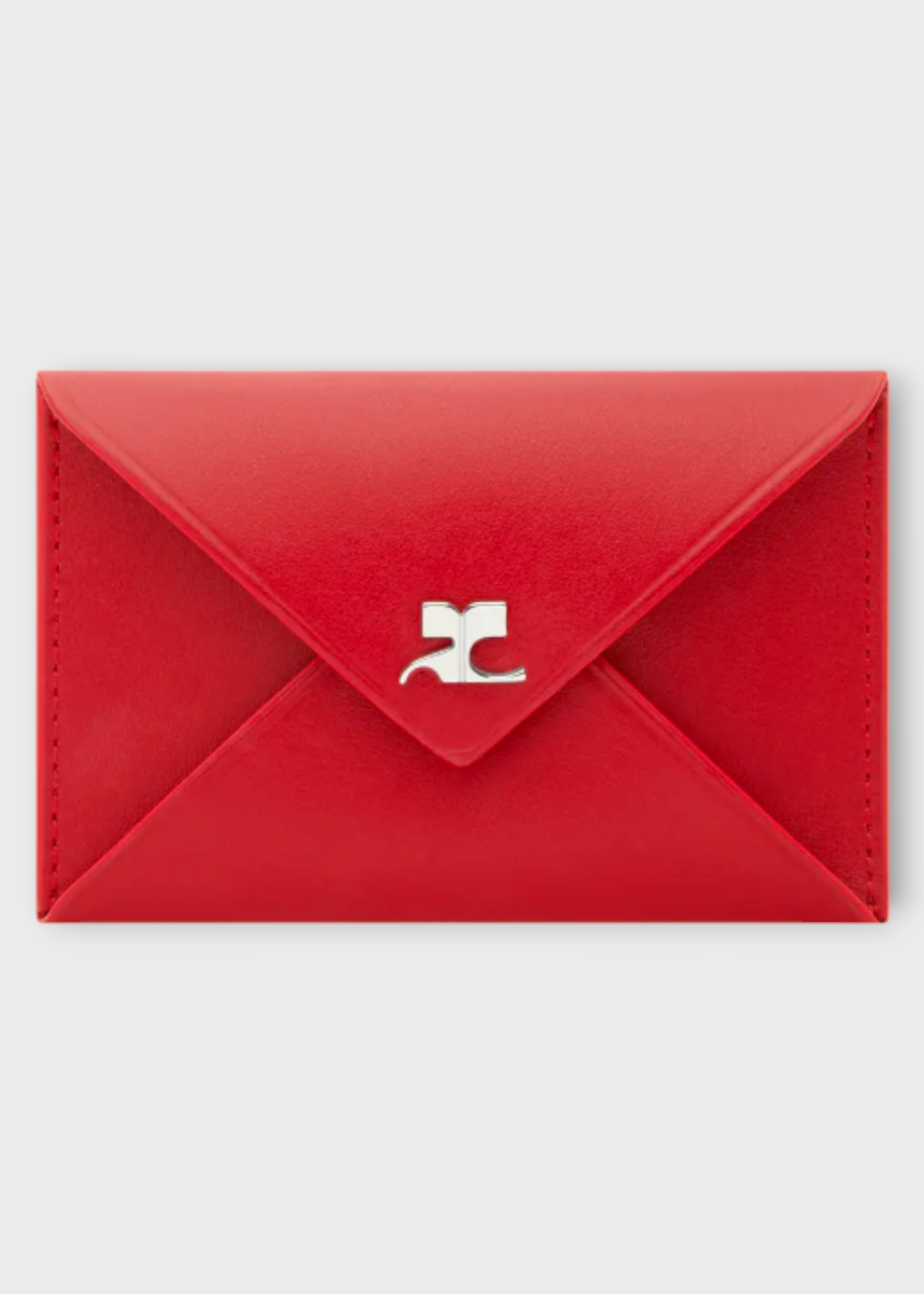 Courreges Courreges Wallet, Red, Leather Envelope Cardholder in Ruby w/ Logo Snap Closure