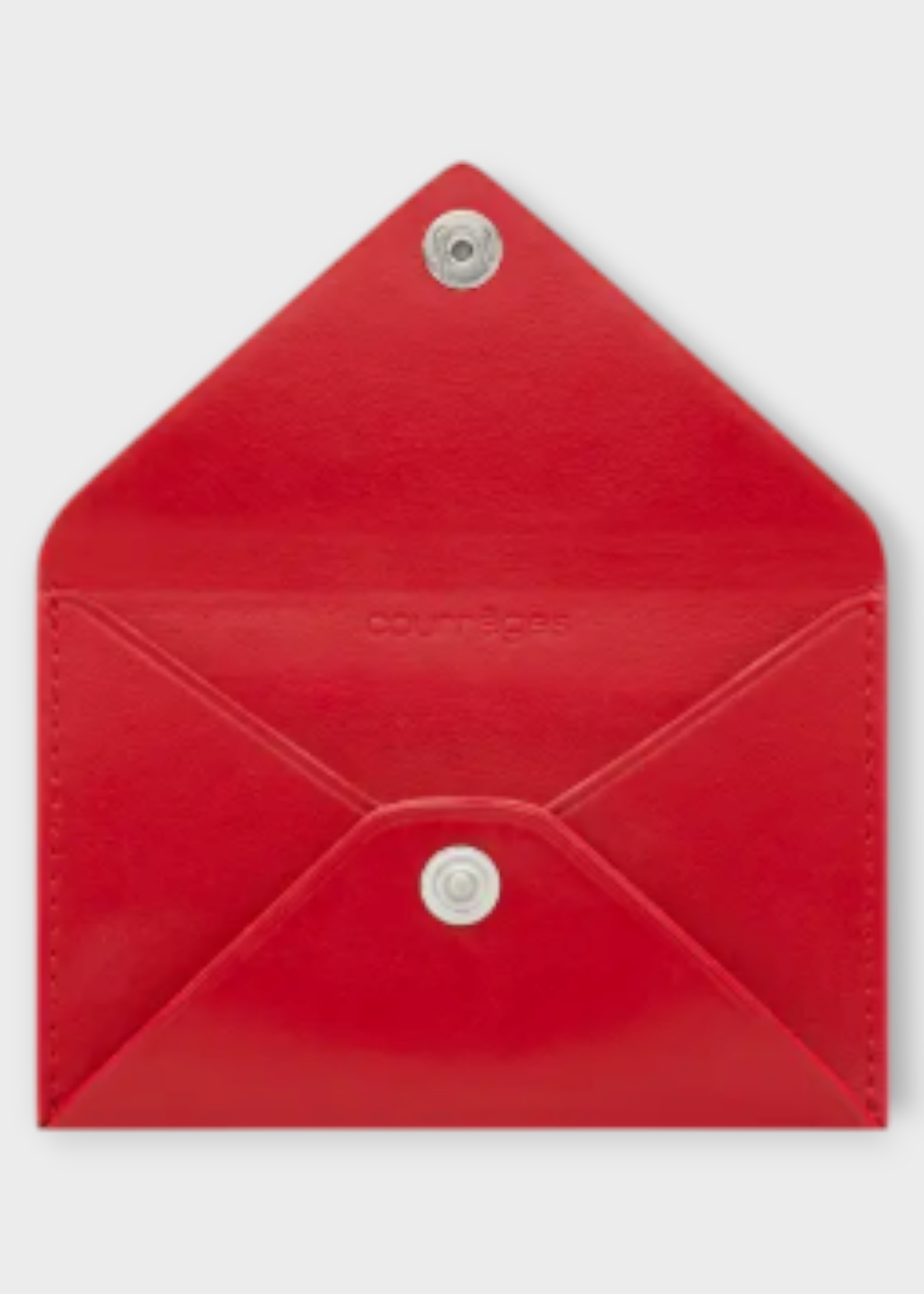 Courreges Courreges Wallet, Red, Leather Envelope Cardholder in Ruby w/ Logo Snap Closure