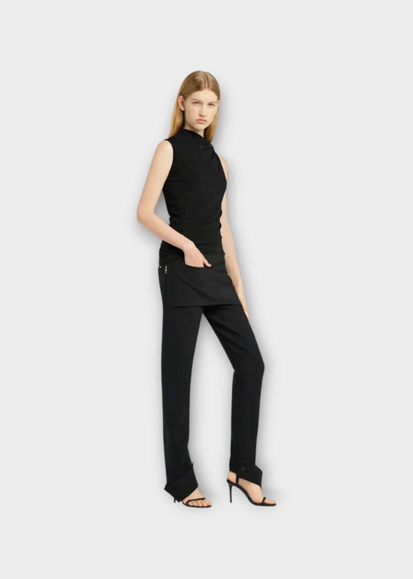 Courreges Courreges Top, Black, Asymmetrical Sleeveless Draped Top in Black