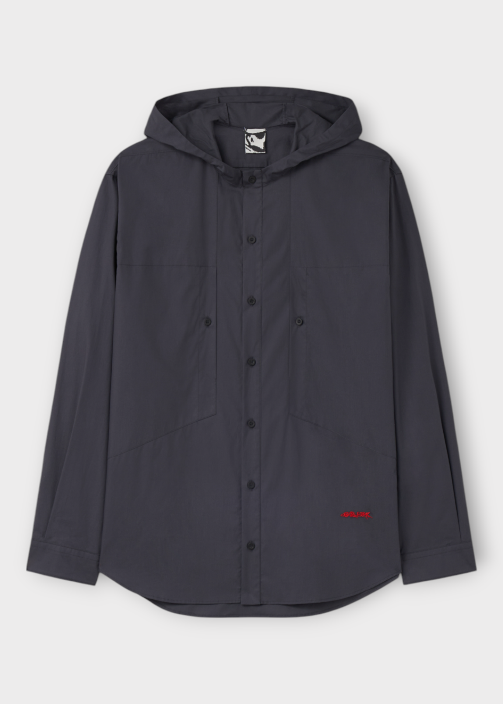 GR10K GR10K Shirt, Grey, Poplin Button Up Hooded Shirt In Convoy Grey