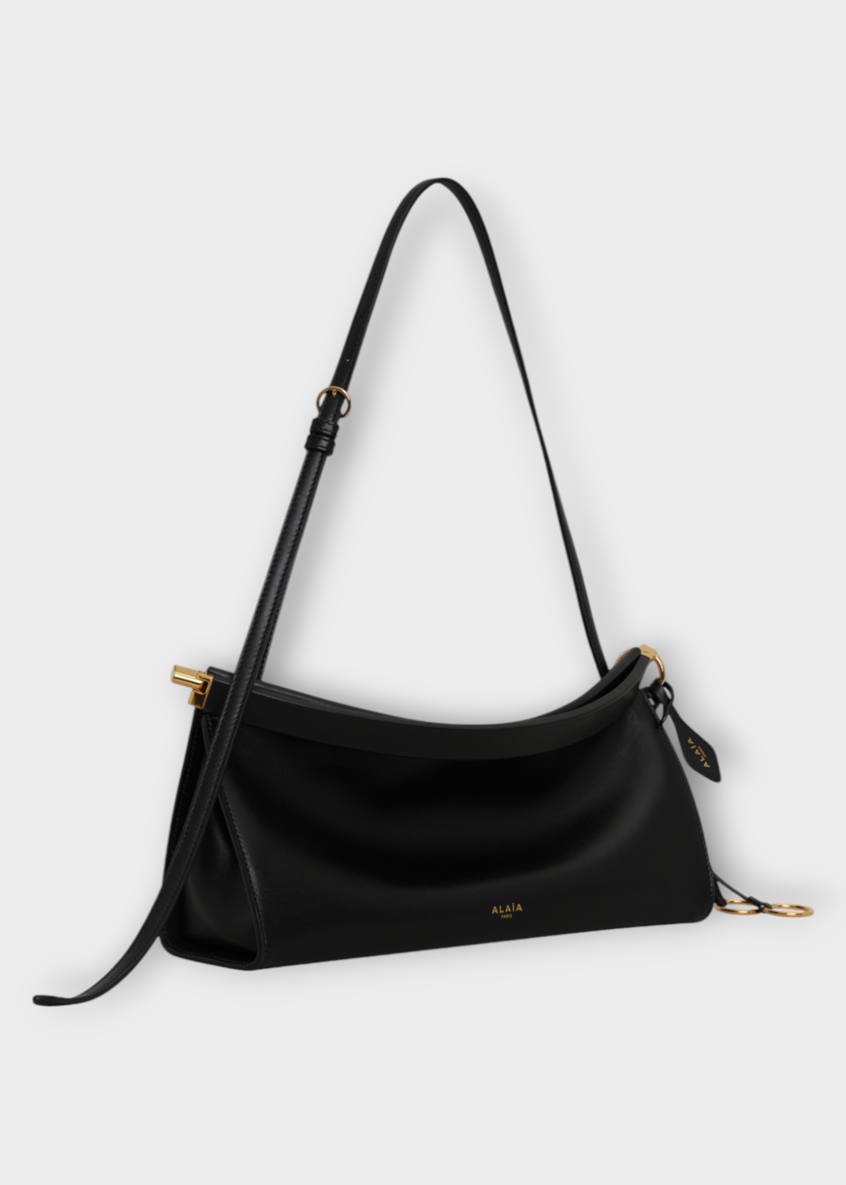 Alaia Alaia Bag, Black, Glossy East West Leather Curved Medium Shoulder Bag In Noir