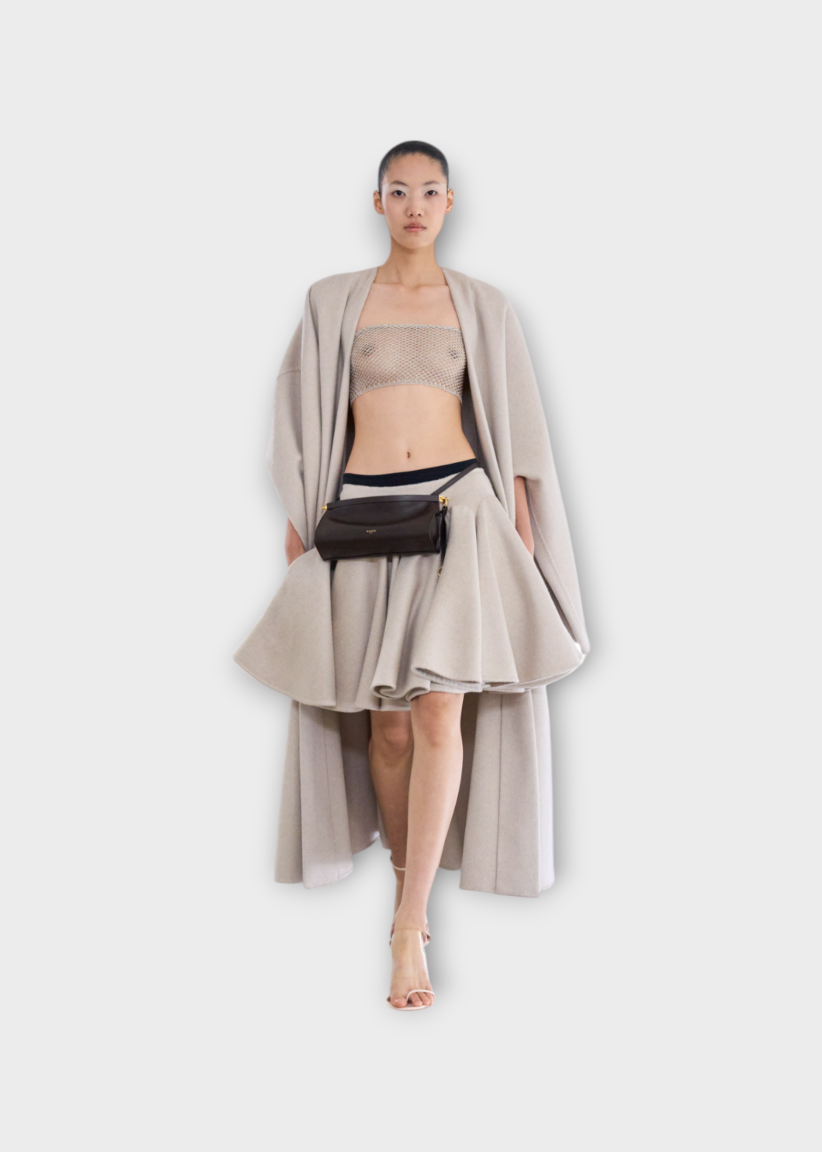 Alaia Alaia Bag, Brown, Glossy East West Leather Curved Small Shoulder Bag In Marron Fonce