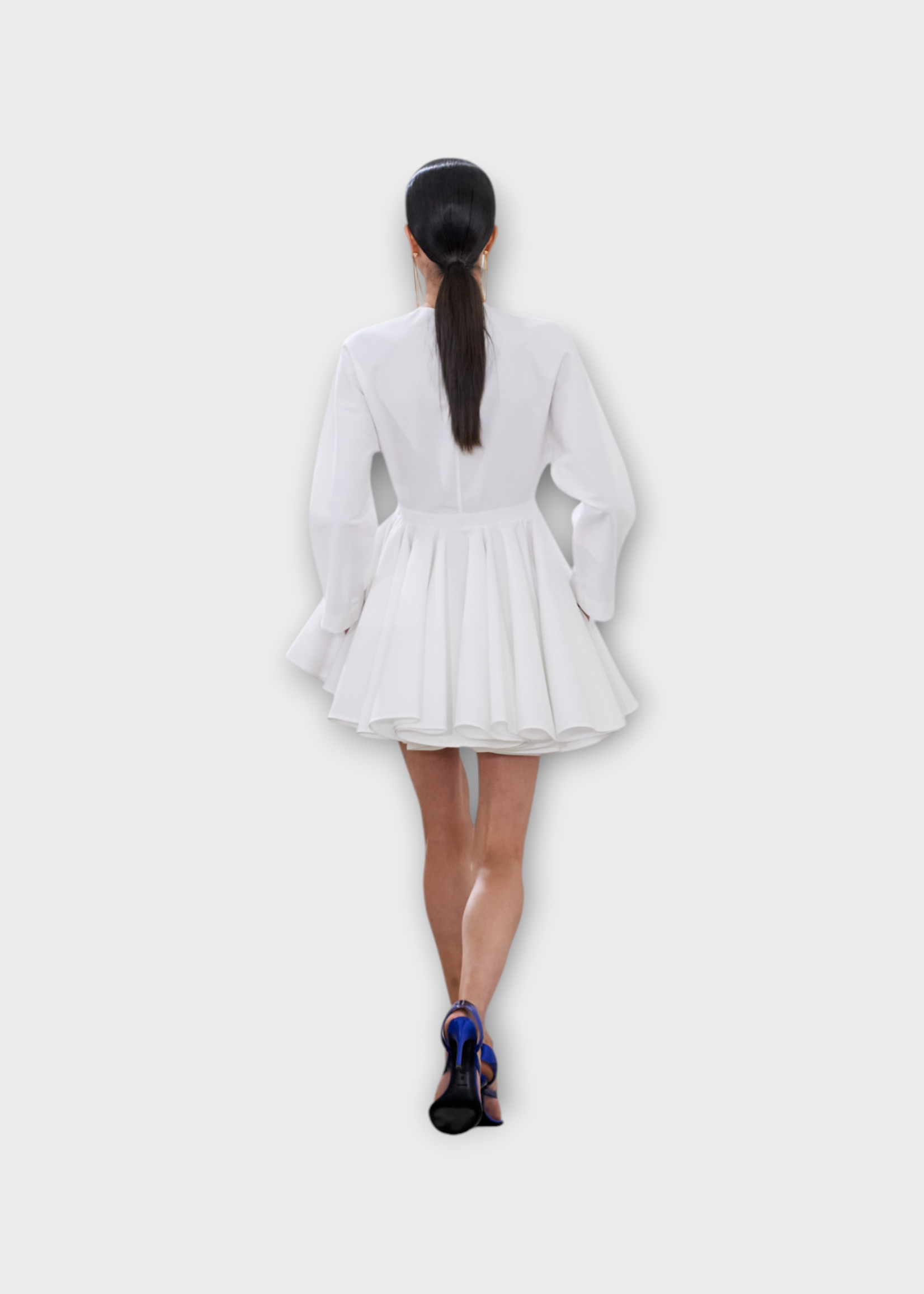 Alaia Alaia Dress, White, Cotton Poplin V-Neck Long Sleeve Asymmetric Belted Dress In Blanc