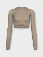 Alaia Alaia Top, Beige, Fitted High Neck Crop Top In Mastic