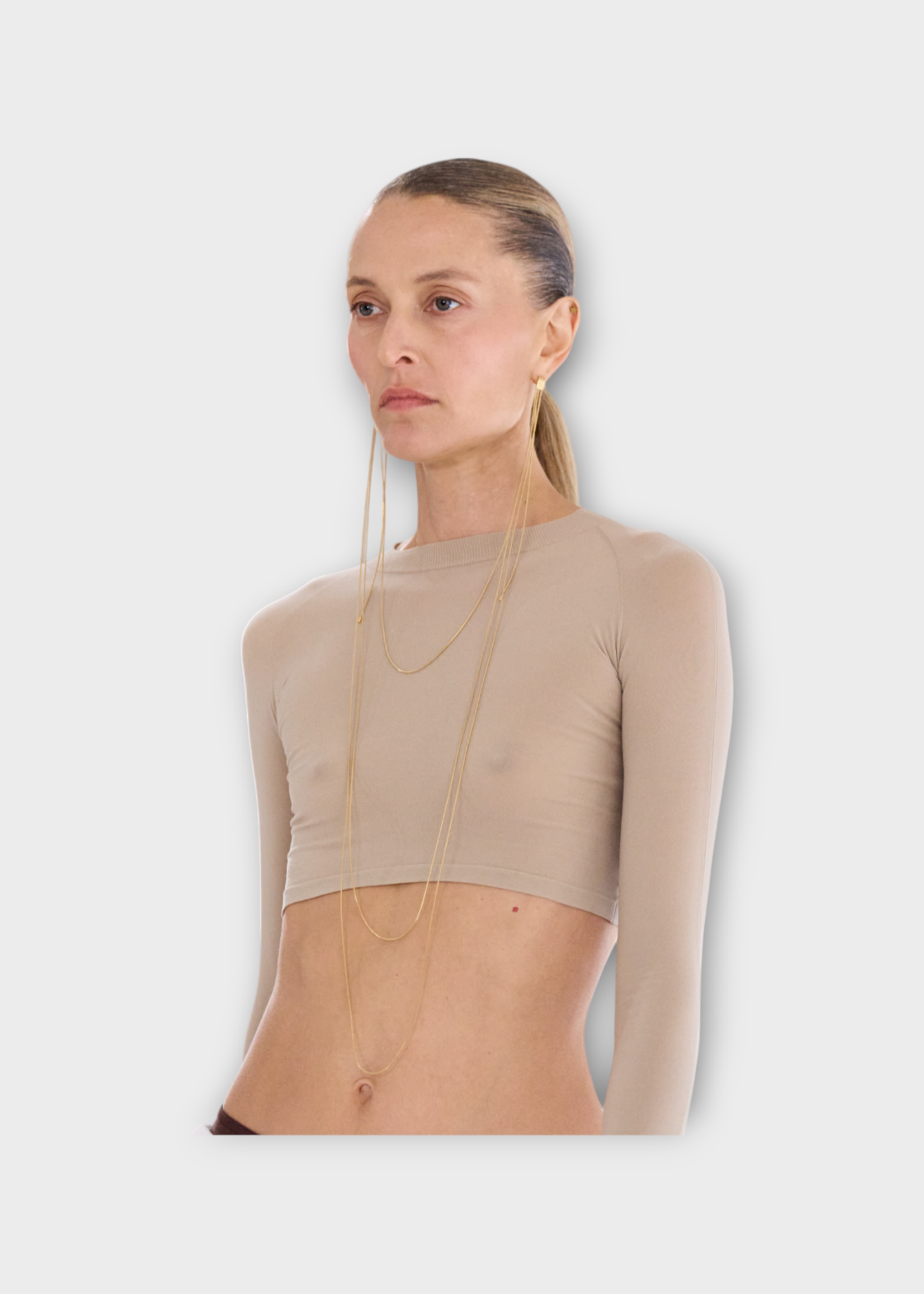 Alaia Alaia Top, Beige, Fitted High Neck Crop Top In Mastic