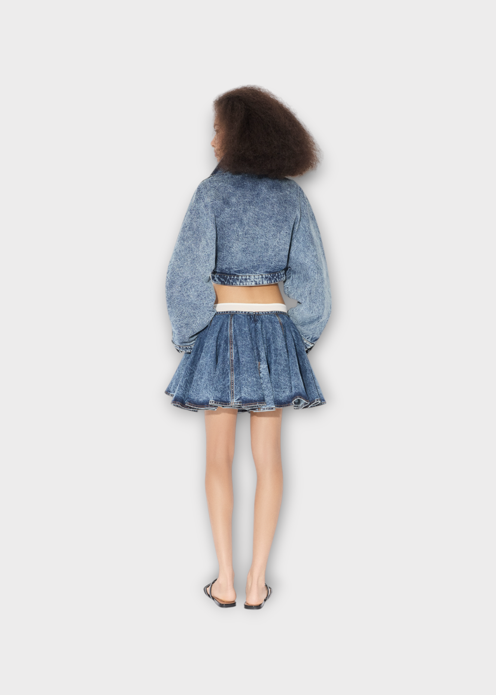 Alaia Alaia Skirt, Blue, Skater Denim Mini Skirt In Bleu Neige