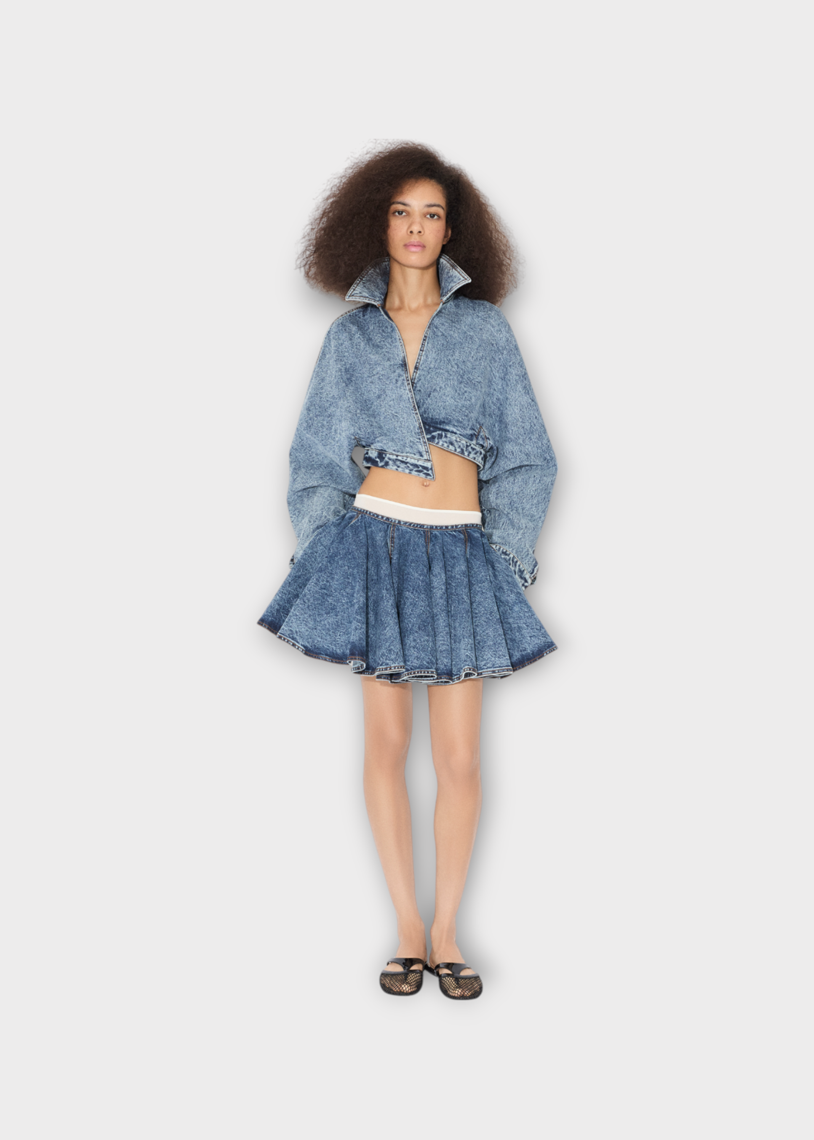 Alaia Alaia Skirt, Blue, Skater Denim Mini Skirt In Bleu Neige
