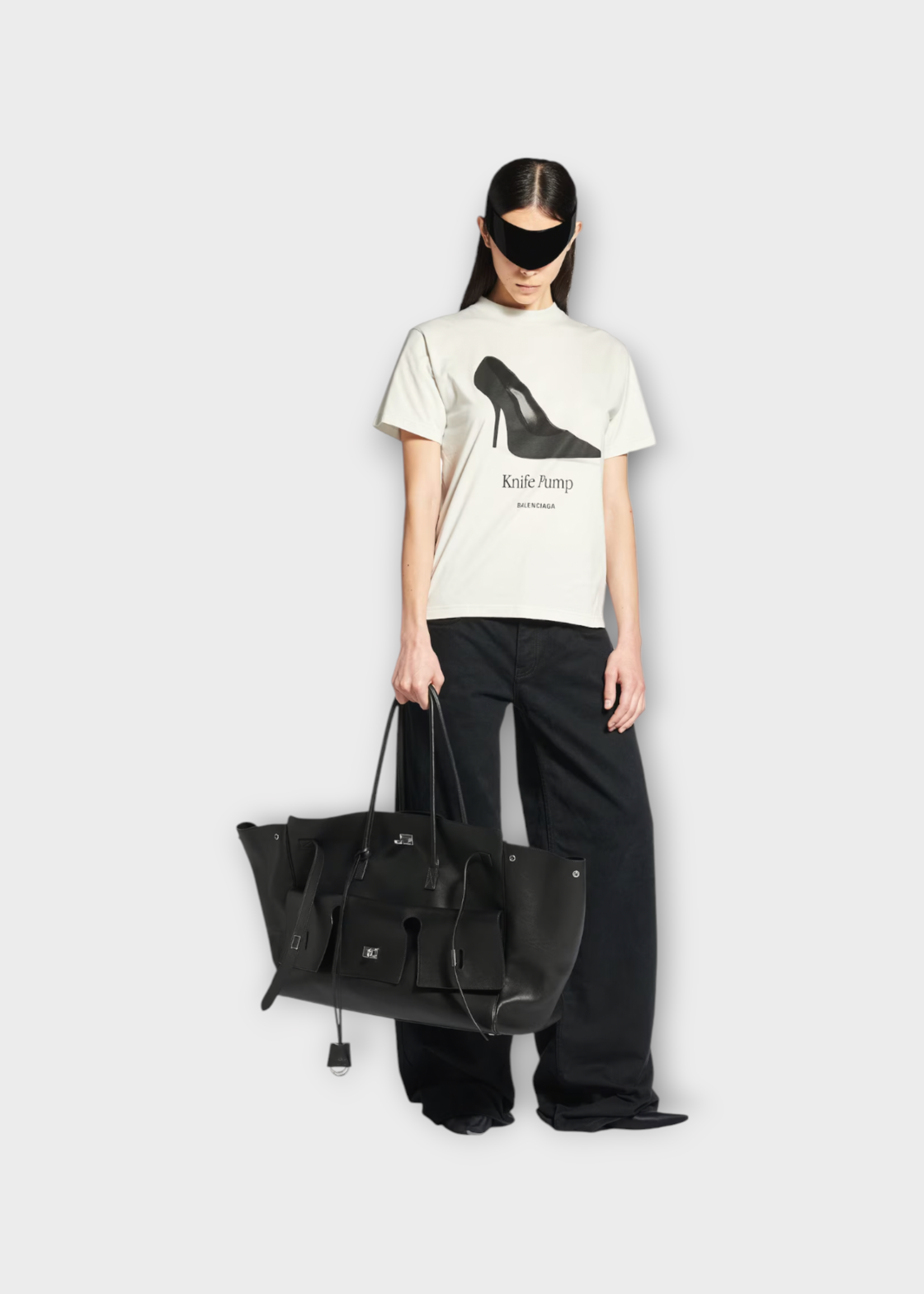 Balenciaga Balenciaga T-Shirt, White, Cotton Small Fit Crew Neck T-Shirt In Dirty White w/ Knife Pump Print