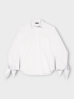 Balenciaga Balenciaga Shirt, White, Regenerative Cotton Collared Button Up Blouse in White w/ Knotted Cuffs