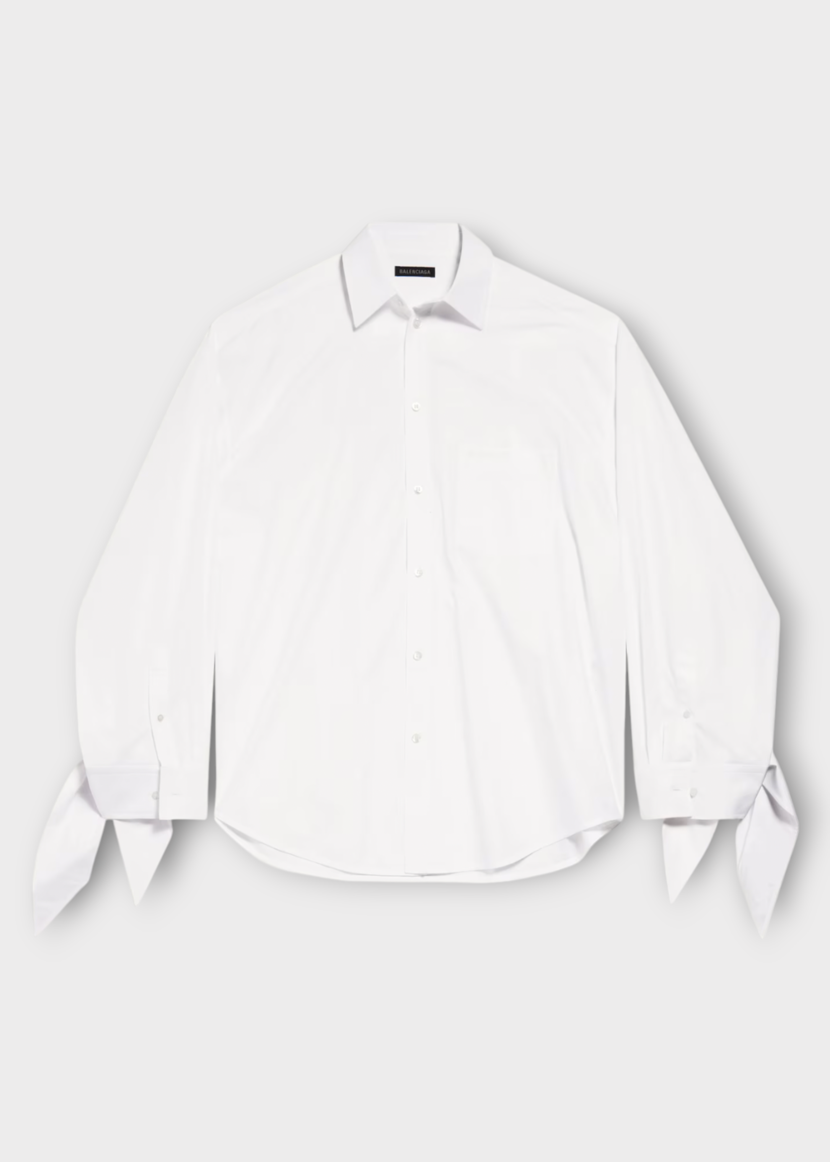 Balenciaga Balenciaga Shirt, White, Regenerative Cotton Collared Button Up Blouse in White w/ Knotted Cuffs