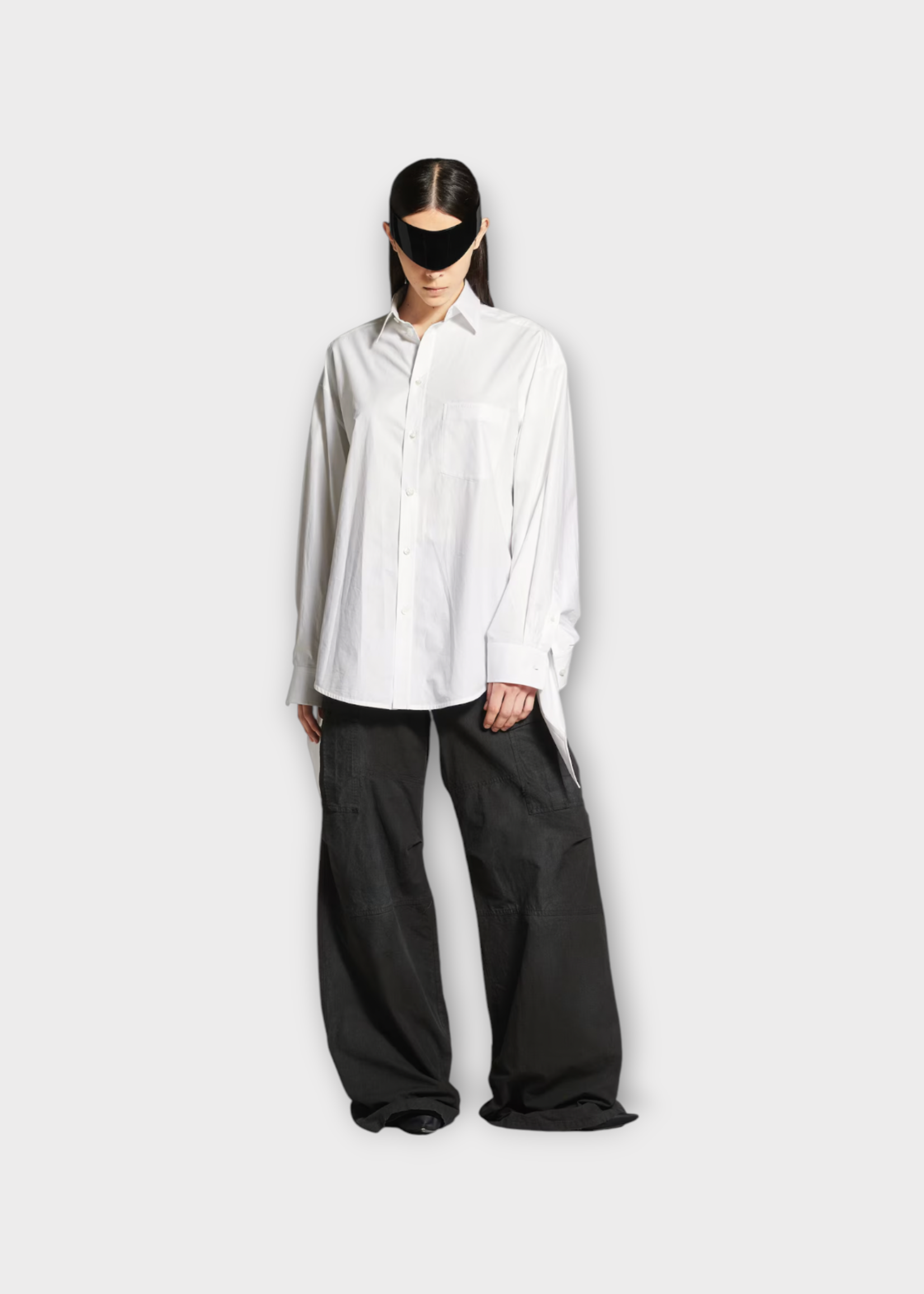 Balenciaga Balenciaga Shirt, White, Regenerative Cotton Collared Button Up Blouse in White w/ Knotted Cuffs