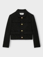 Celine Celine Jacket, Black, Wool Mix Collared Button Up Jacket In Black w/ Pockets