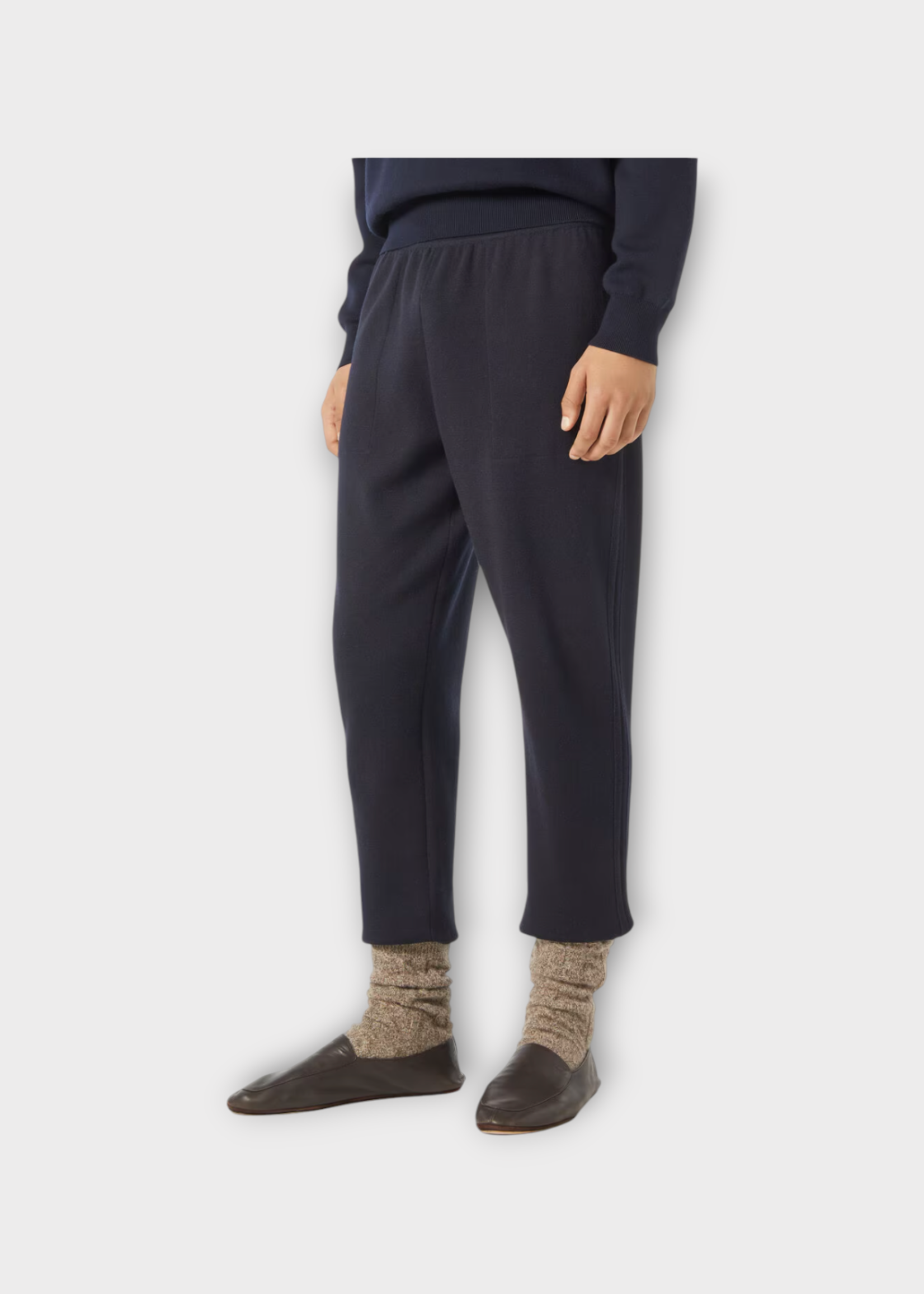Loro Piana Loro Piana Knitwear, Navy, Invorio Cotton & Cashmere Straight Cut High Waist Pants In Blue Navy