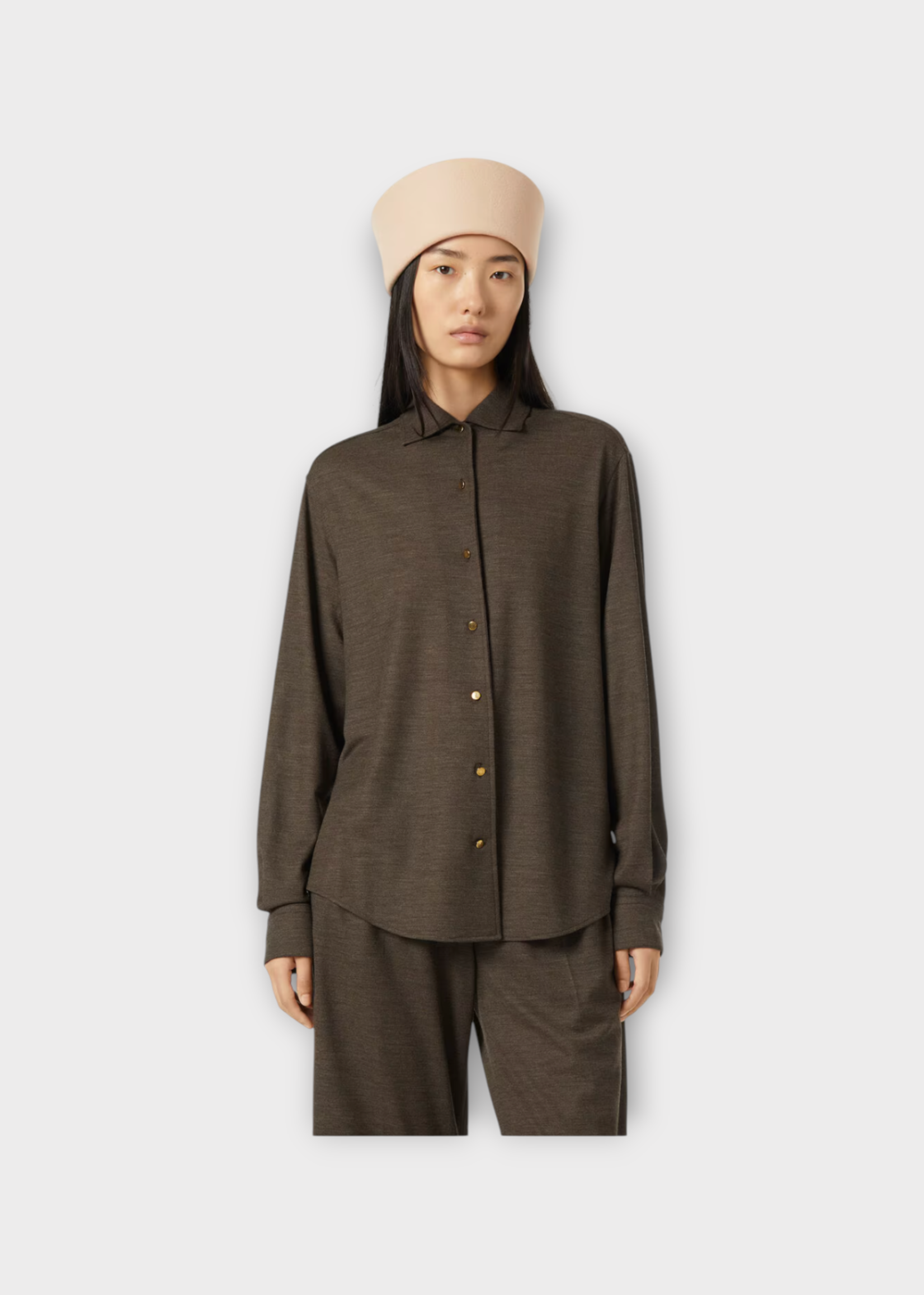 Loro Piana Loro Piana Shirt, Brown, Andre Wool Collared Buttoned Shirt In Carbon