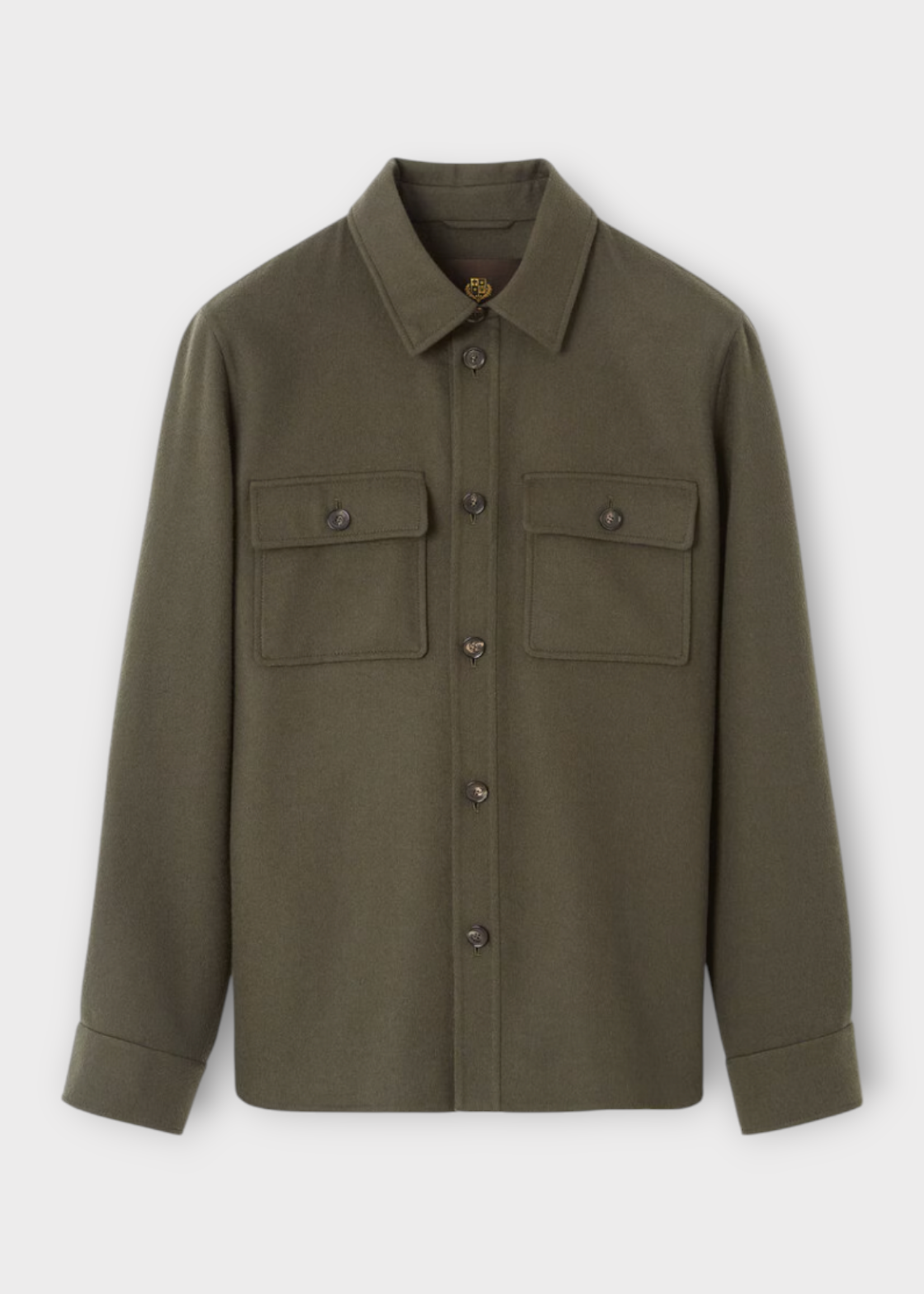 Loro Piana Loro Piana Jacket, Green, Jim Cashmere Straight Cut Collared Overshirt In Black Pine