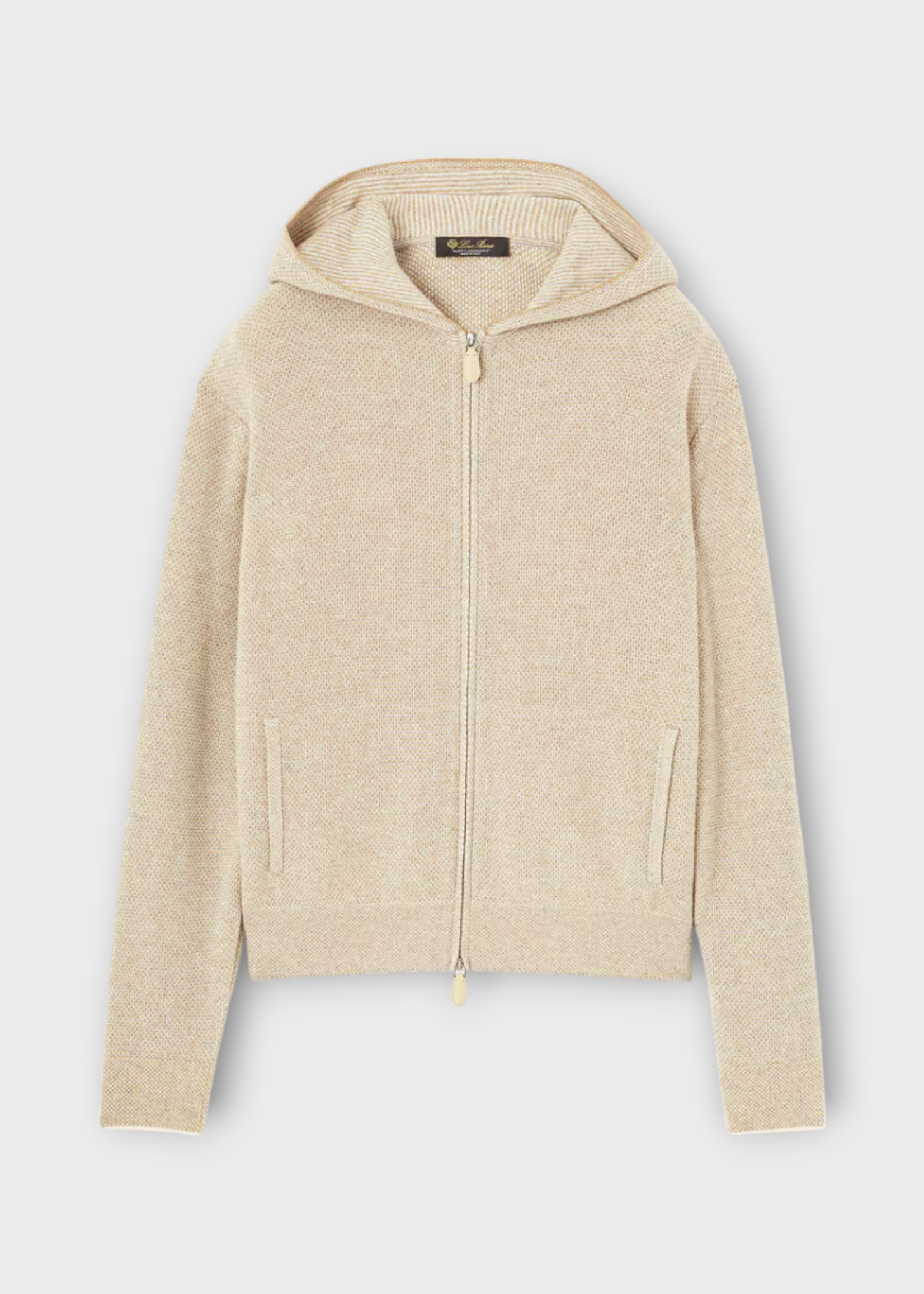 Loro Piana Loro Piana Knitwear, Beige, Varallo Cashmere Zipped Hooded Bomber Sweater In Magnolia Petals