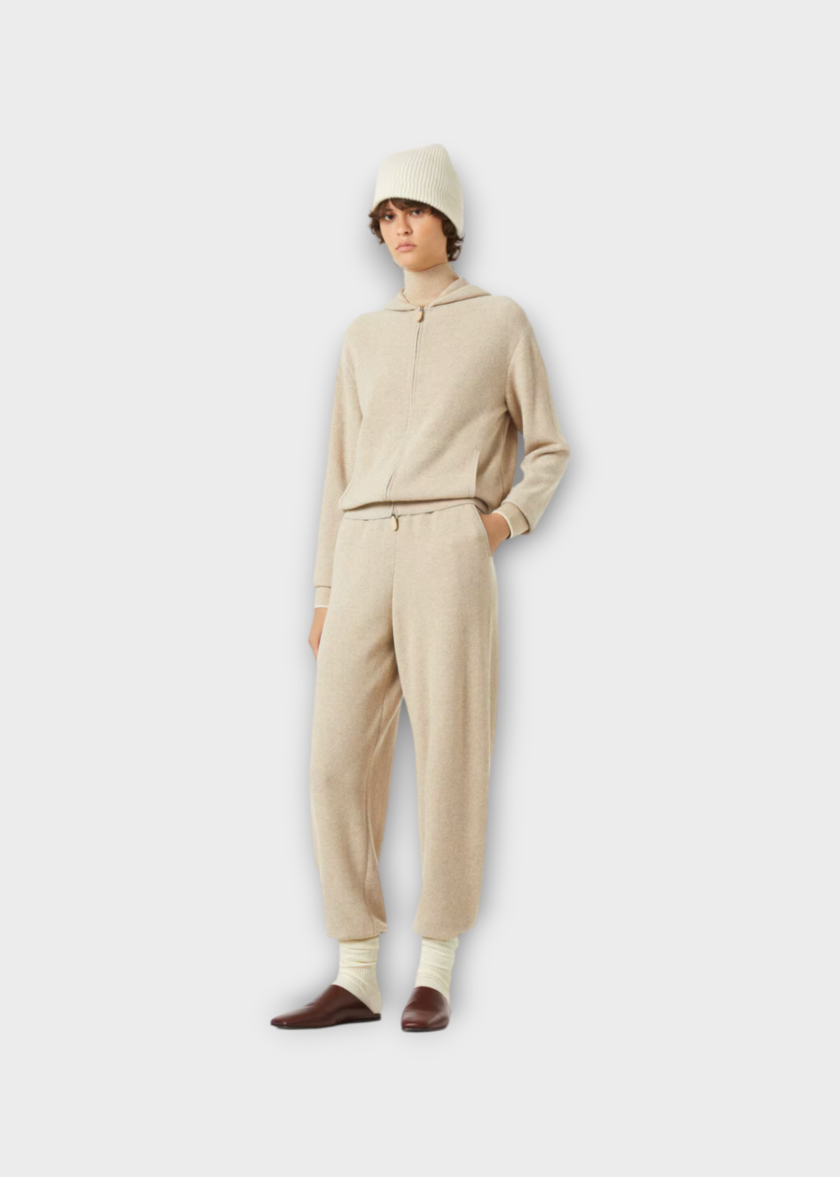 Loro Piana Loro Piana Knitwear, Beige, Varallo Cashmere Zipped Hooded Bomber Sweater In Magnolia Petals