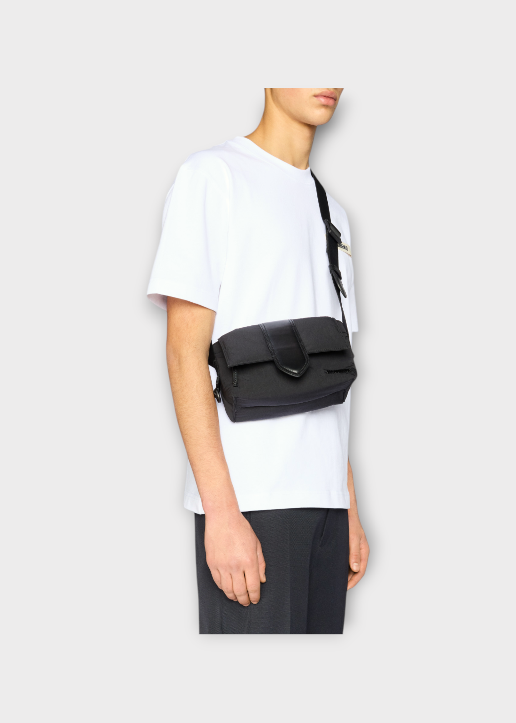Jacquemus Jacquemus Bag, Black, Le Petit Messenger Bambin Nylon Padded Flap Bag In Black