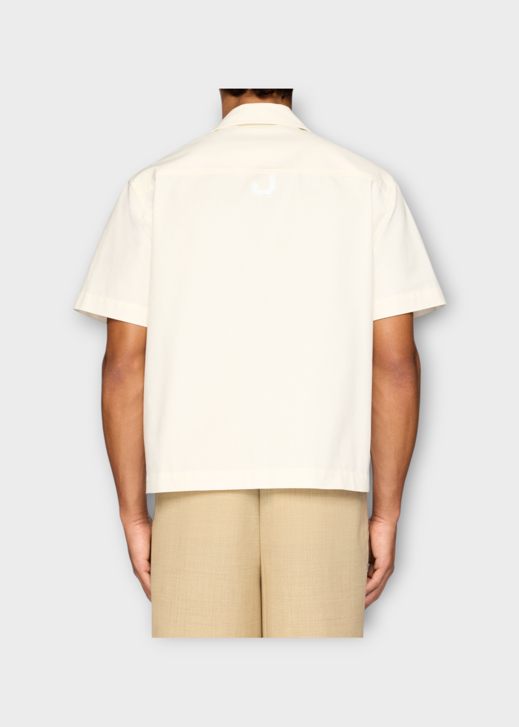 Jacquemus Jacquemus Shirt, White, La Chemise Jean Cotton Collared Short Sleeve Shirt in White w/ Painted Palm trees