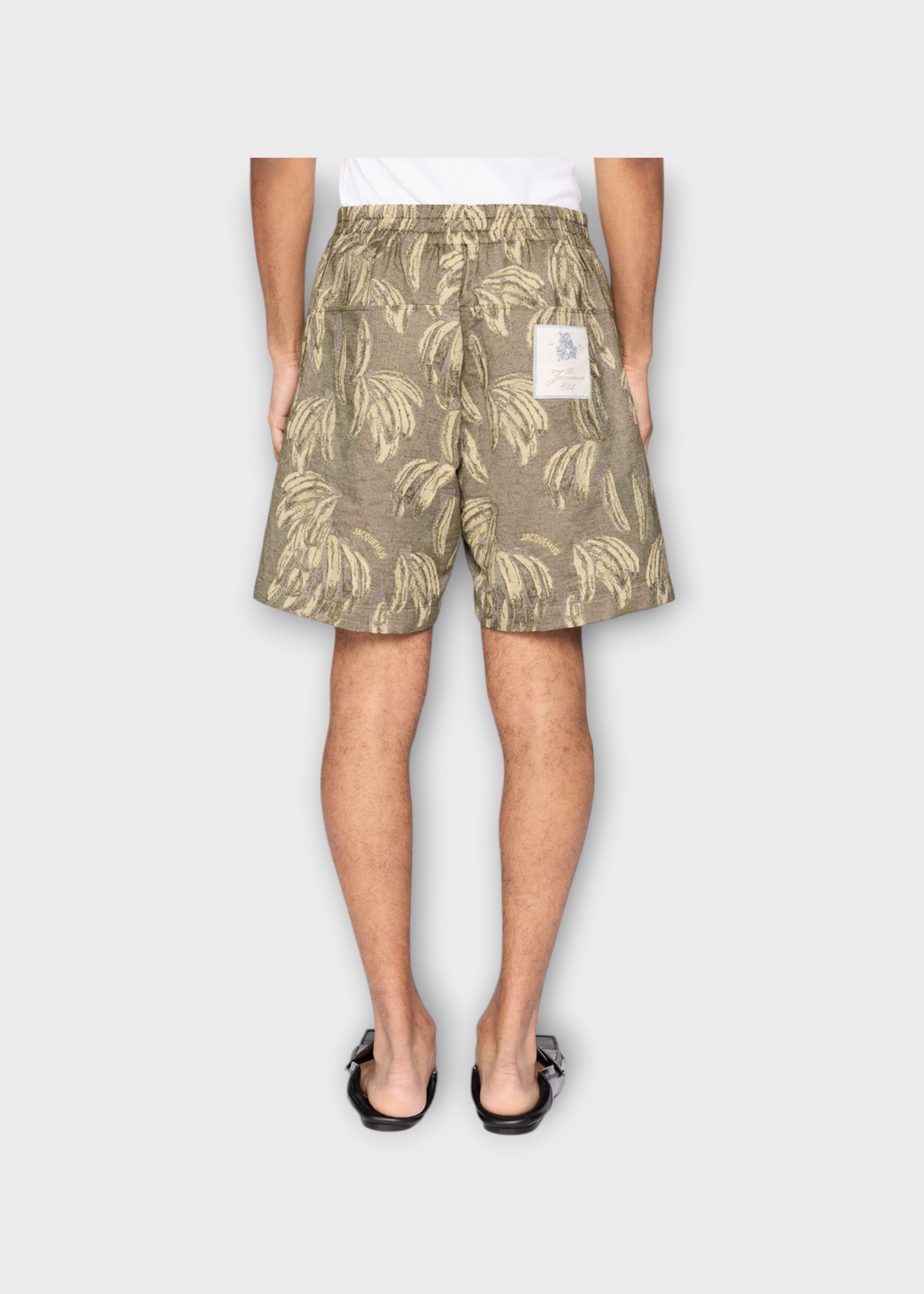 Jacquemus Jacquemus Shorts, Print, Le Short Aloe Cotton Elasticated Waist Shorts in Khaki w/ Banana Jacquard