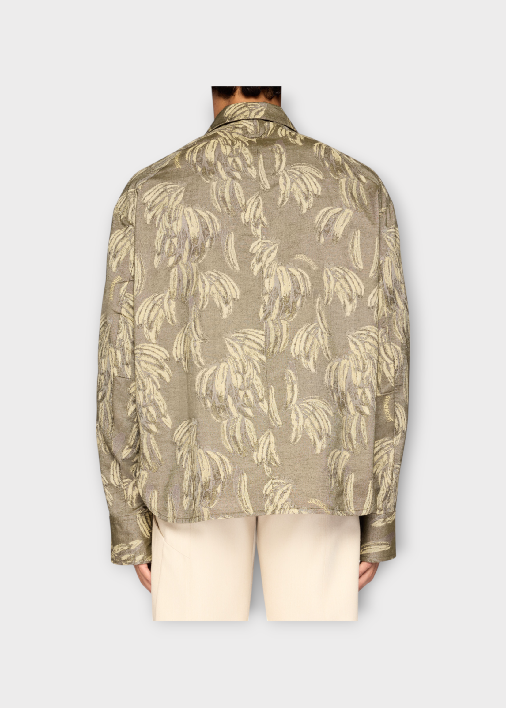 Jacquemus Jacquemus Shirt, Print, La Chemise Bateau Collared in Khaki w/ Banana Jacquard & Slanted Pocket