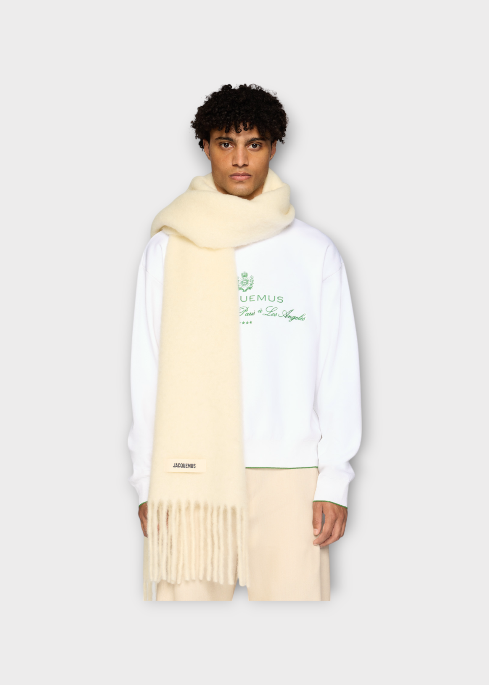 Jacquemus Jacquemus Scarf, White, L'Echarpe Carro Wool Mix Fringed Scarf In Off-White