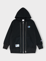 Undercover Undercover Sweatshirt, Black, Champion x Undercover Cotton Oversized Zipped Hoodie in Black w/ Logo Embroidery