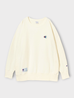 Undercover Undercover Knitwear, White, Champion x Undercover Cotton Oversized Crew Neck Sweater in Ivory w/ Logo Embroidery