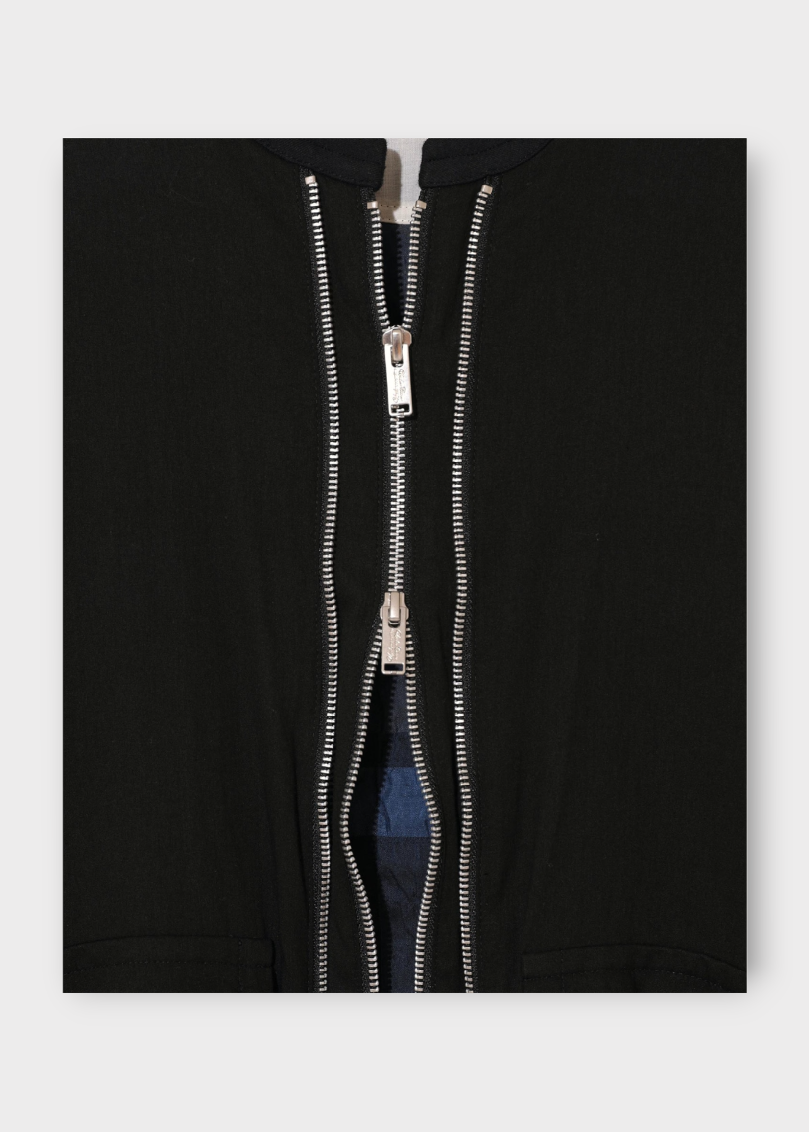 Undercover Undercover Jacket, Black, Crew Neck Double Zip Bomber Jacket in Black w/ Patch Pockets