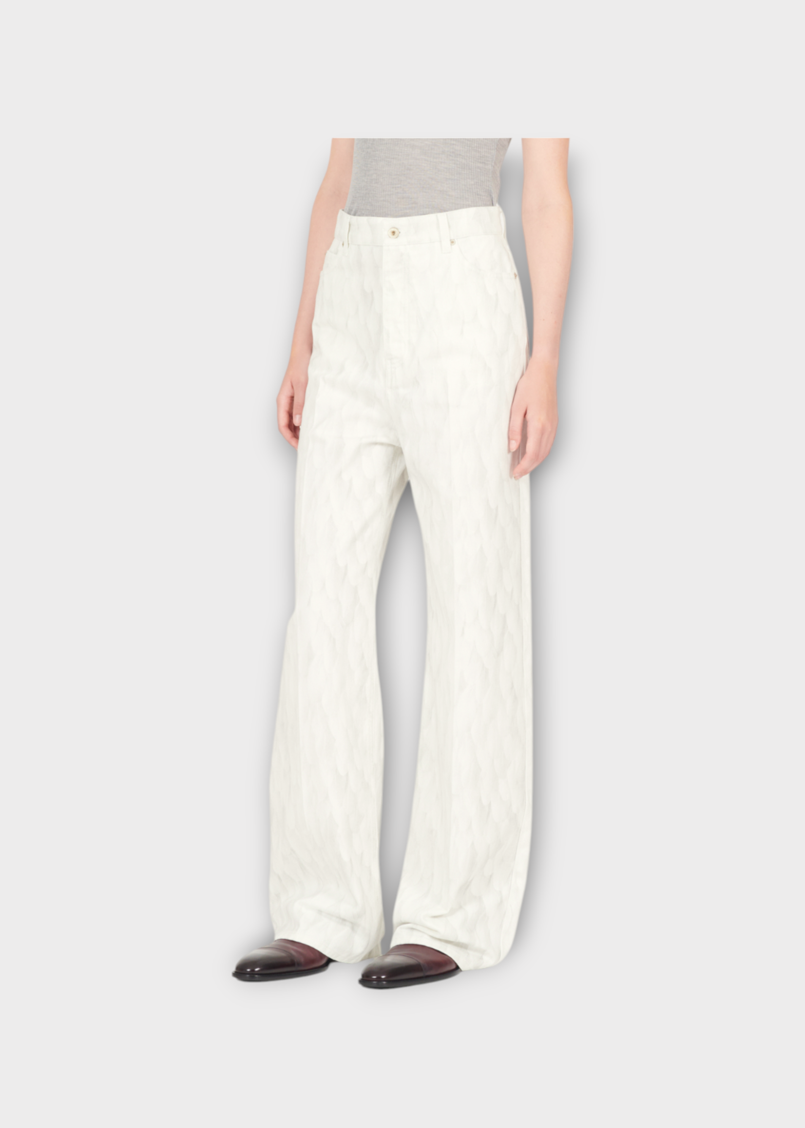 Loewe Loewe Jeans, White, Cotton High Waisted Wide Leg Denim Pants In White