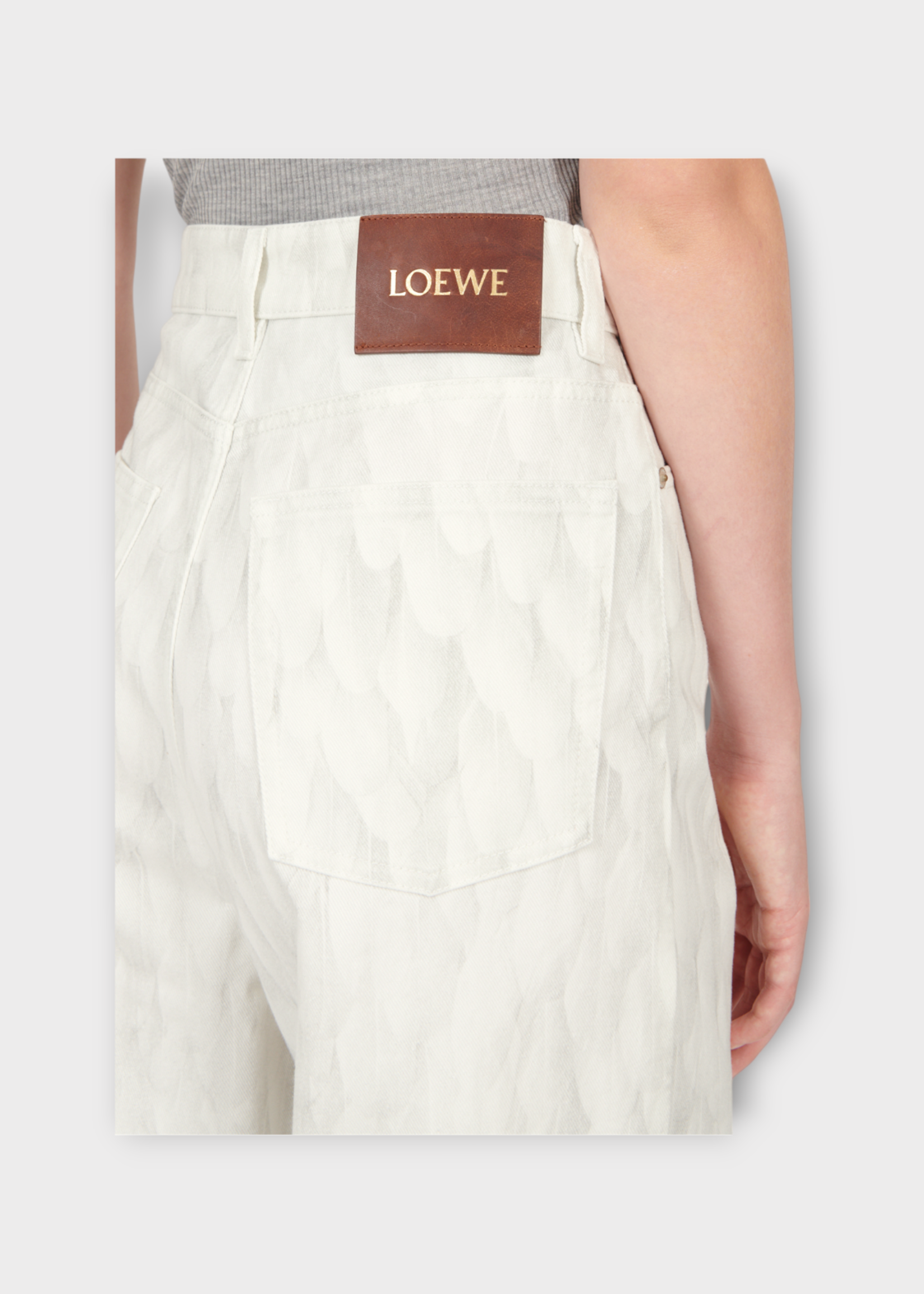 Loewe Loewe Jeans, White, Cotton High Waisted Wide Leg Denim Pants In White
